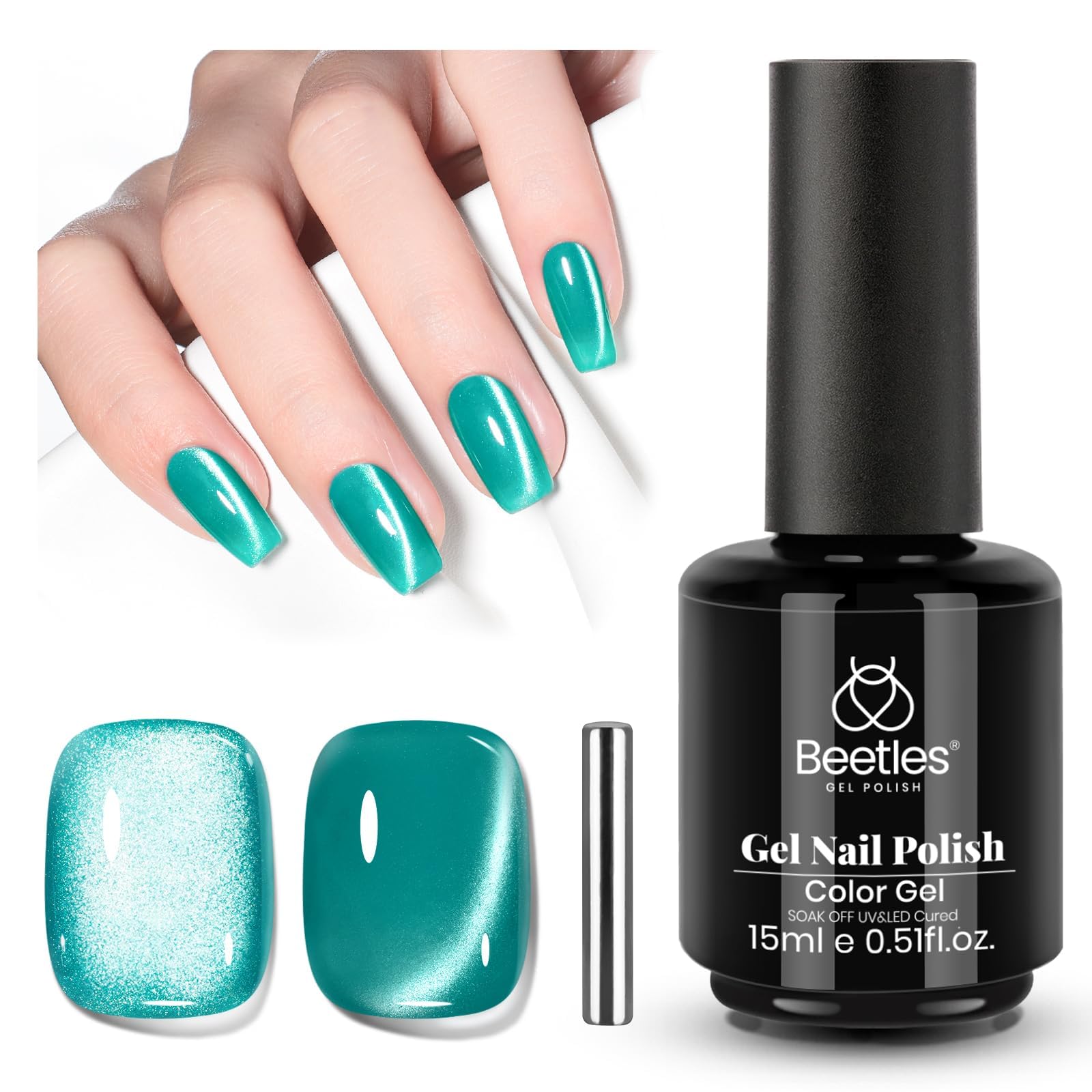 Beetles Star Cascade Silver Cat Eye Gel Nail Polish - 15ML Christmas Silver Glitter Cat Eye Gel Polish with Magnet Soak Off UV Velvet Nail Polish Salon DIY Manicure Winter Gift for Women