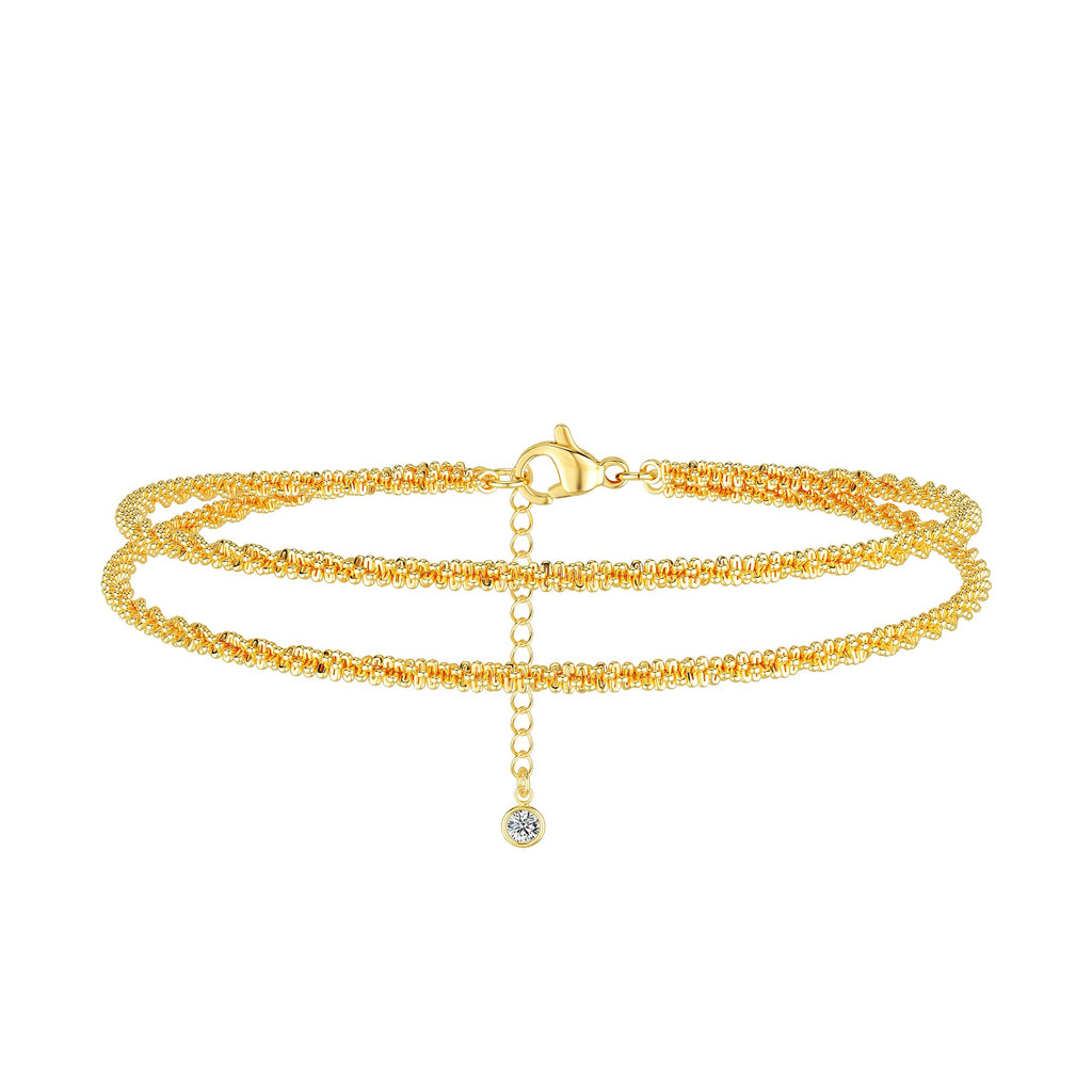 Freekiss Sterling Silver Ankle Bracelets for Women: Dainty Layered Waterproof Anklet for Women Adjustable Womens Anklet Set Stackable Figaro Beaded Cuban Link Anklets Beach Jewelry for Women