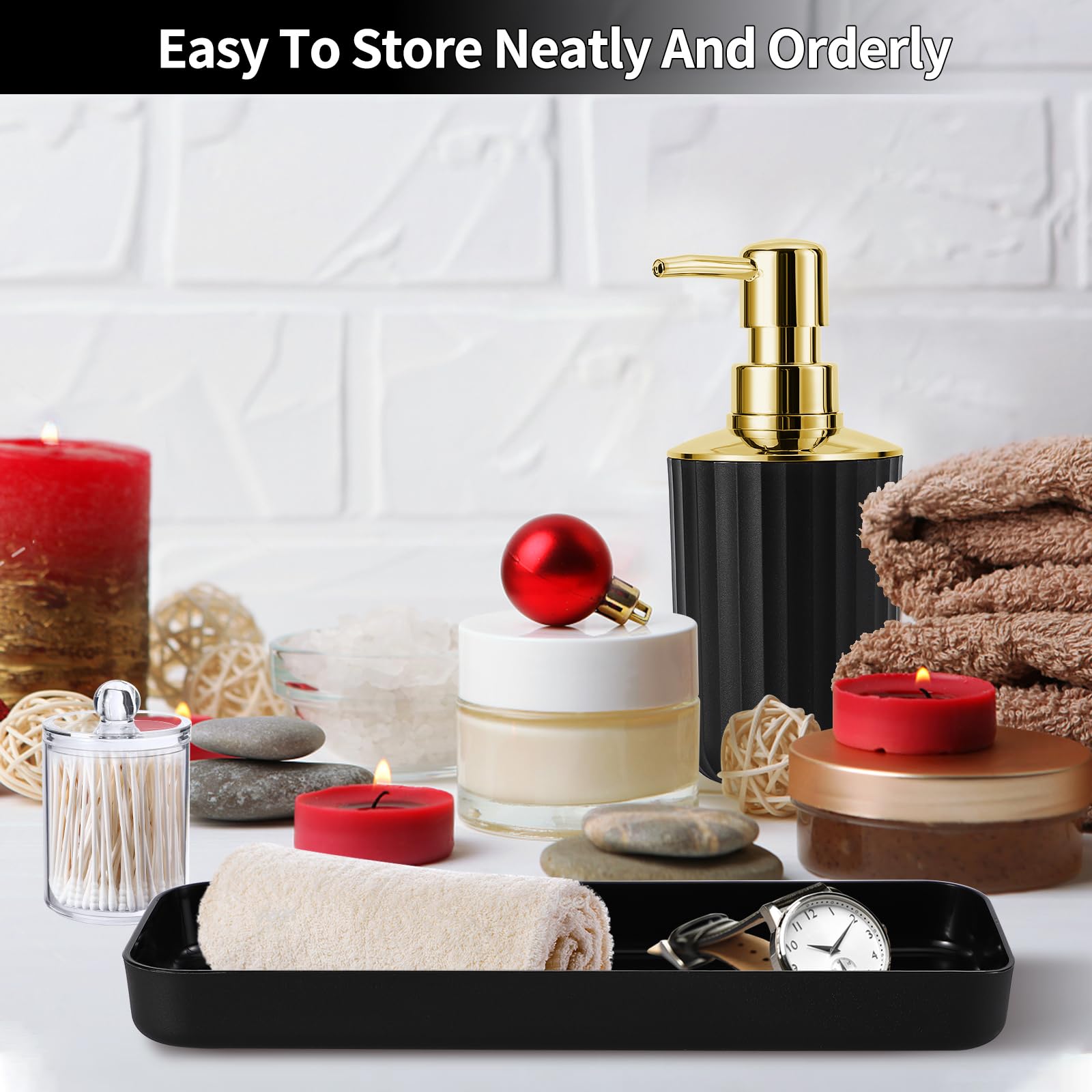 XLHOMO 24 PCS Black Bathroom Accessories Set with Shower Curtain and Rugs, Bathroom Decor Set with Trash Can, Toilet Brush, Soap Dispenser, Toothbrush Holder, Tumbler, Soap Dish and Jars
