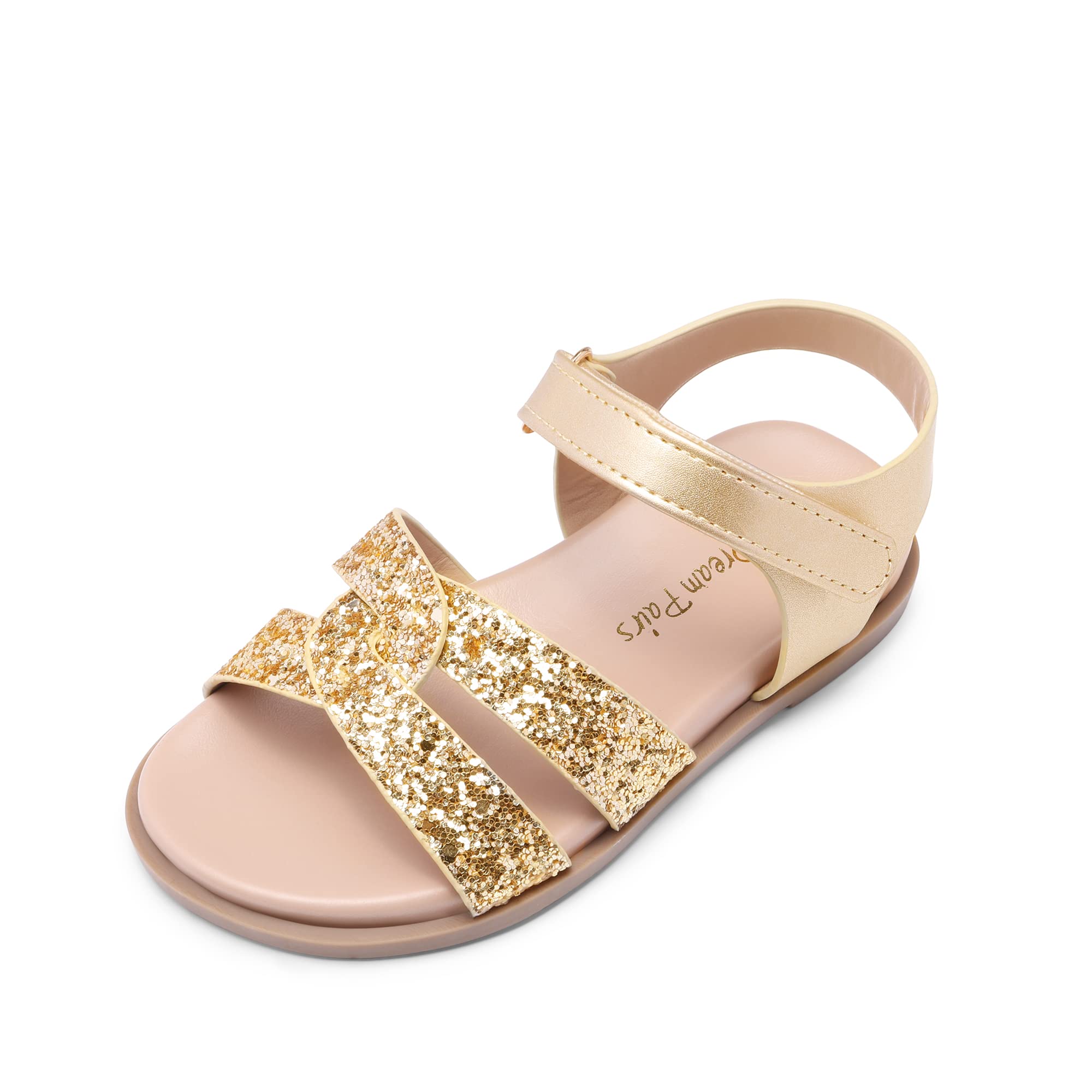 DREAM PAIRS Girls Sandals Open Toe Princess Flat Sandals Strappy Summer Shoes Toddler/Little Kid