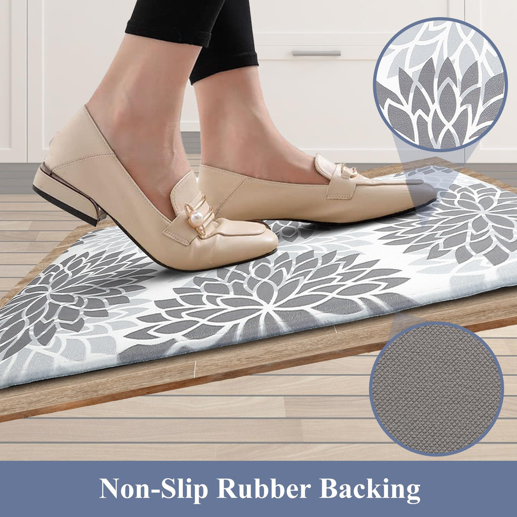 HEBE Anti Fatigue Kitchen Rugs Sets of 2, Non Slip Kitchen Mats for Floor, Waterproof Cushioned Comfort Standing Carpet for Kitchen Sink, Home Office, Laundry Room