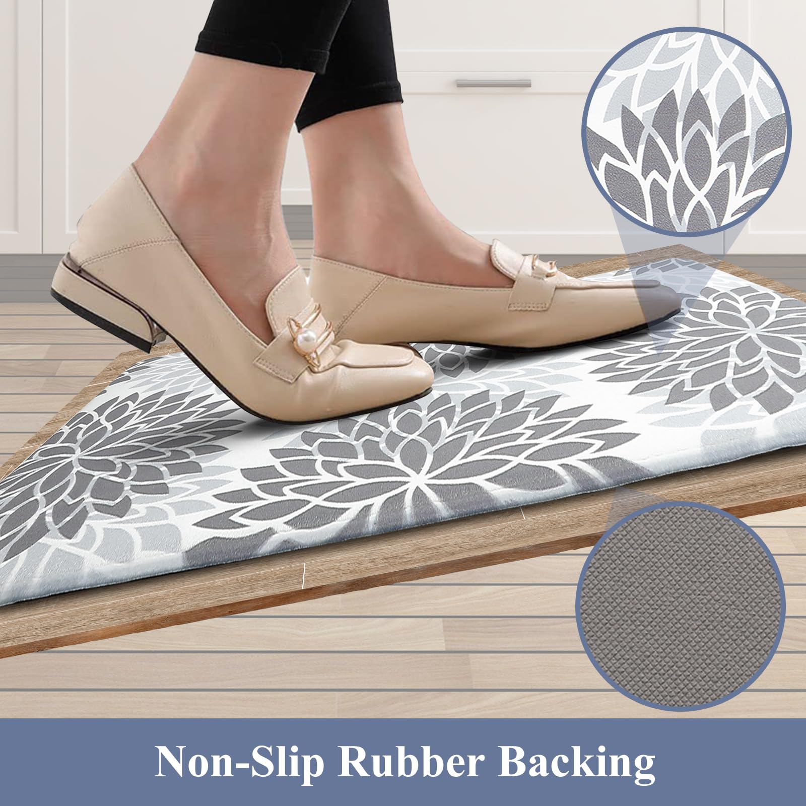 HEBE Anti Fatigue Kitchen Rugs Sets of 2, Non Slip Kitchen Mats for Floor, Waterproof Cushioned Comfort Standing Carpet for Kitchen Sink, Home Office, Laundry Room
