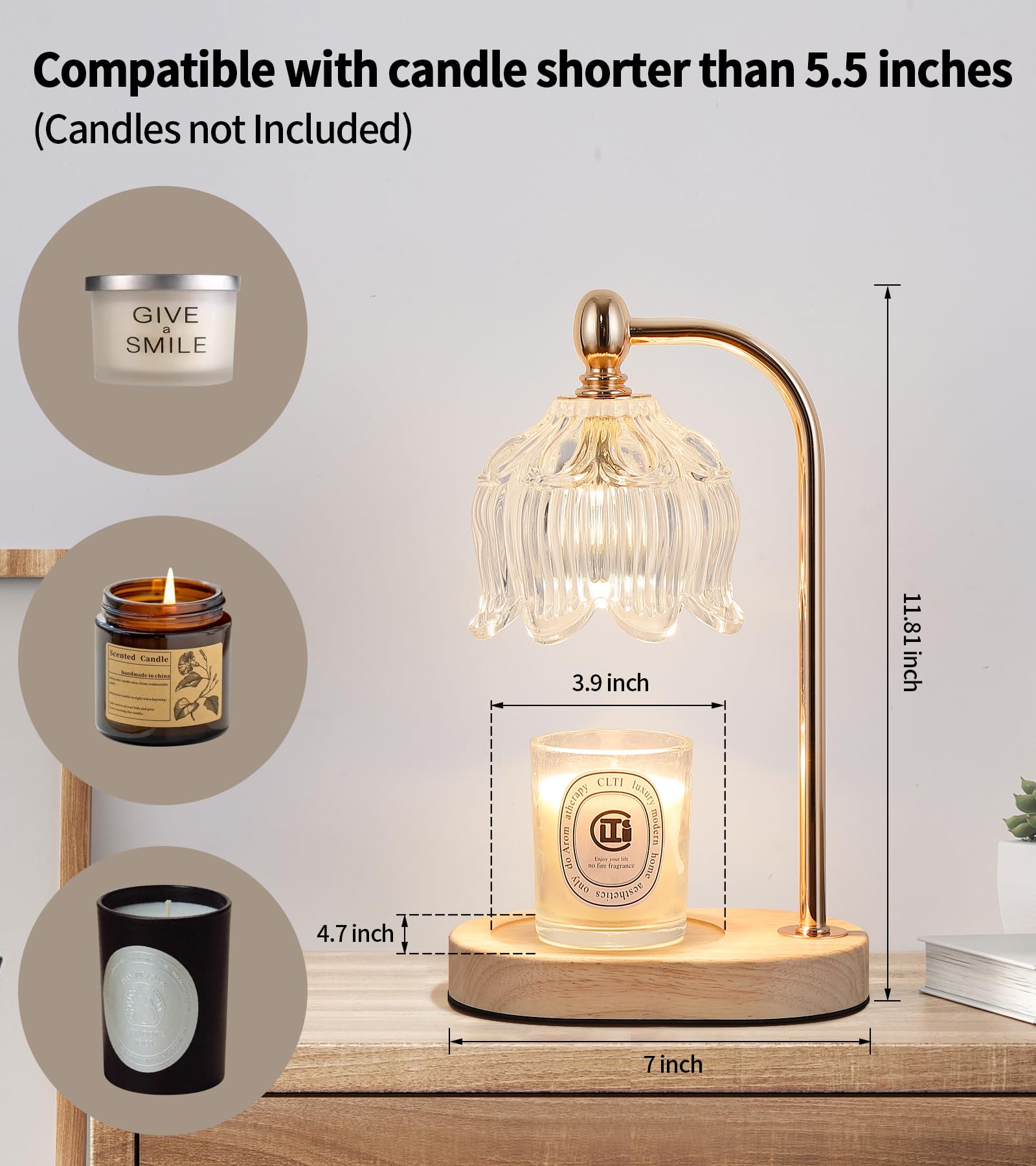 MEIXISUE Candle Warmer Lamp with Timer and Dimmer,Electric Amber Light Gifts for Women Melt Wax Warmer Lamp with 2 Bulbs for Candle Jars House Warming New Home Decor