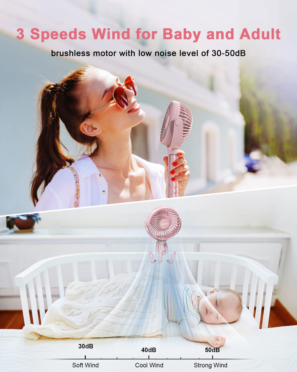Coohea Stroller Fan Clip on for Baby, 4000mAh Rechargeable Battery Operated, Flexible Tripod, 3 Wind Speed, 360° Rotatable, Small Cooling Portable Fan for Car Seat Crib Golf Cart Bike Treadmill, Black