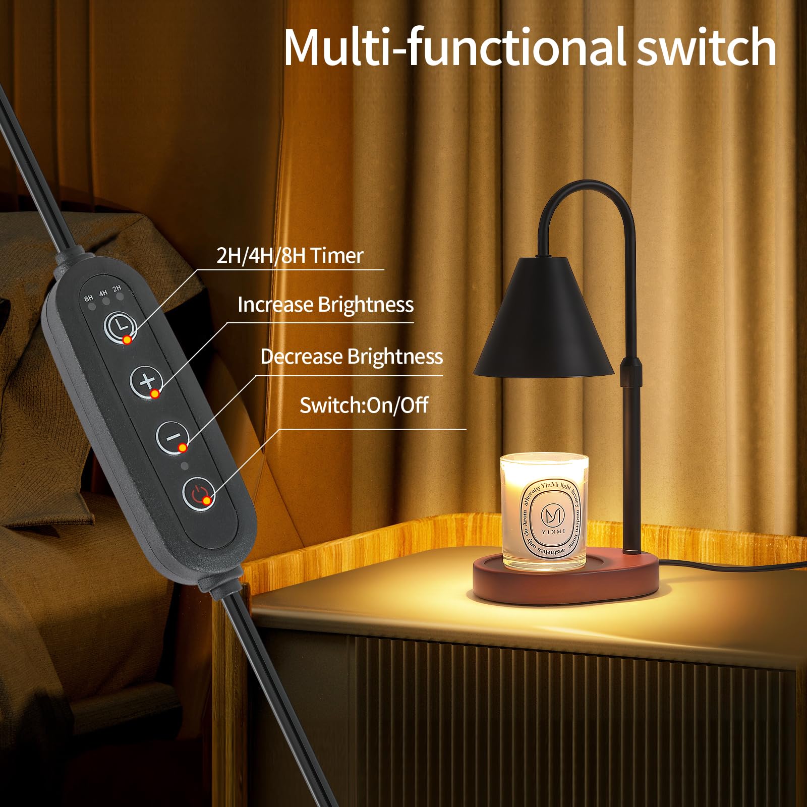 MEIXISUE Candle Warmer Lamp with Timer and Dimmer,Electric Amber Light Gifts for Women Melt Wax Warmer Lamp with 2 Bulbs for Candle Jars House Warming New Home Decor