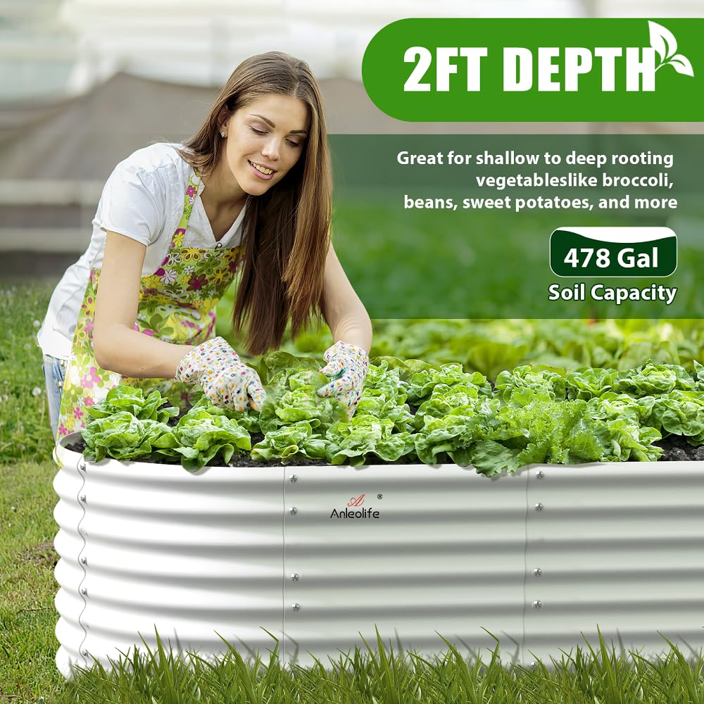 A ANLEOLIFE 2-Pack 3ft x 24” Tall Galvanized Raised Garden Beds Outdoor, Round Metal Planter Box for Planting Vegetables Flowers Herb, Anti-Rust & Easy-Setup, Quartz Grey