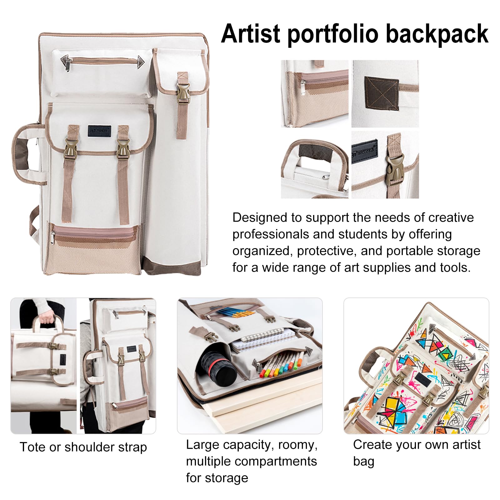 TRANSON Art Portfolio Case Artist Backpack Canvas Bag Large 26” x 19.5”