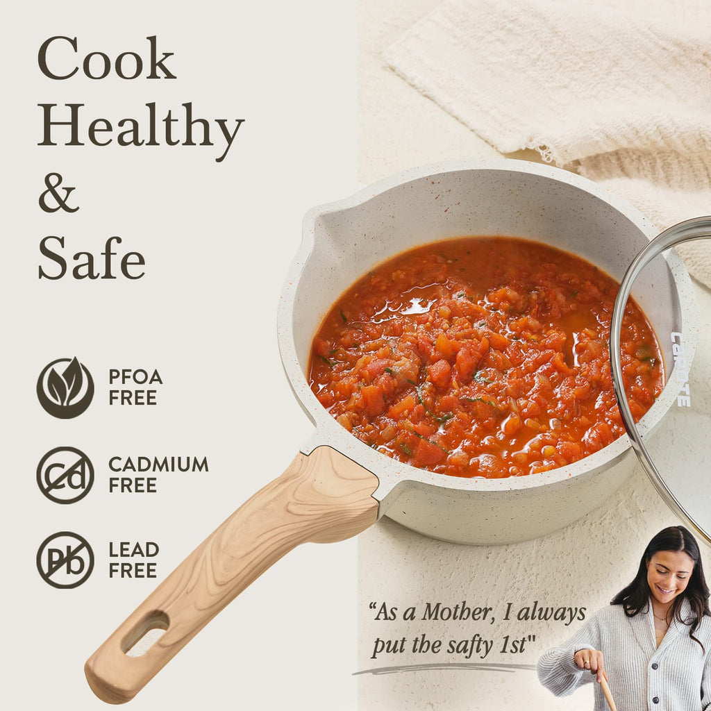 CAROTE 1.5Qt & 3.0Qt Sauce Pan Sets with Lid Cooking Pots Nonstick Saucepans Cookware Set with Pour Spout Small Kitchen Pot, Induction Comptable, Easy to Clean, PFOA FREE (Classic Granite)