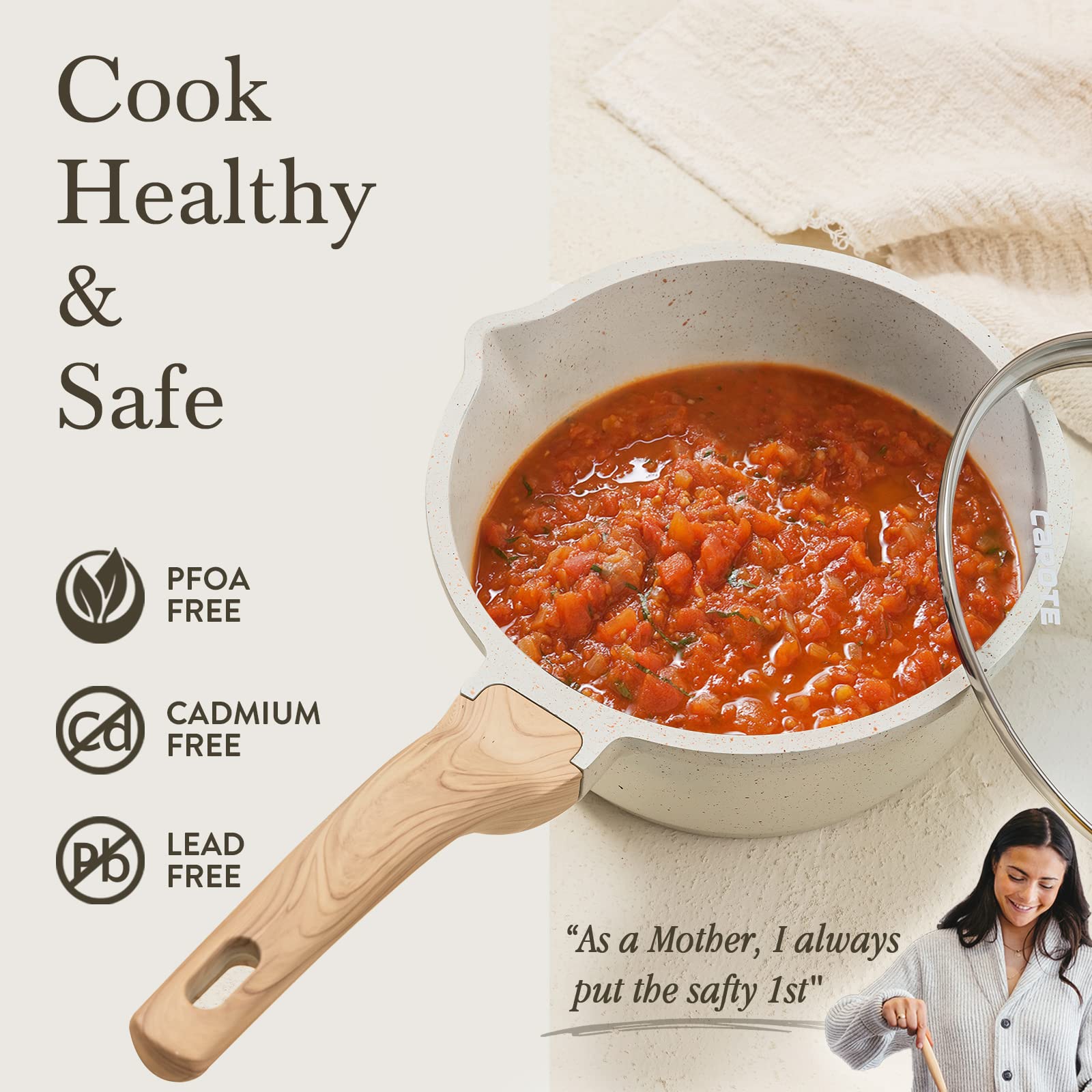 CAROTE 1.5Qt & 3.0Qt Sauce Pan Sets with Lid Cooking Pots Nonstick Saucepans Cookware Set with Pour Spout Small Kitchen Pot, Induction Comptable, Easy to Clean, PFOA FREE (Classic Granite)