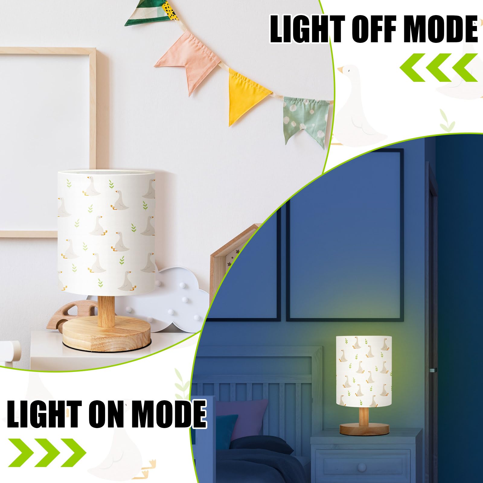 VIHOSE Woodland Animals Kids Table Lamp for Bedroom Kids Bedside Lamp with Linen Wooden Nightstand Cartoon Nursery Lampshade for Girls Boys Living Room