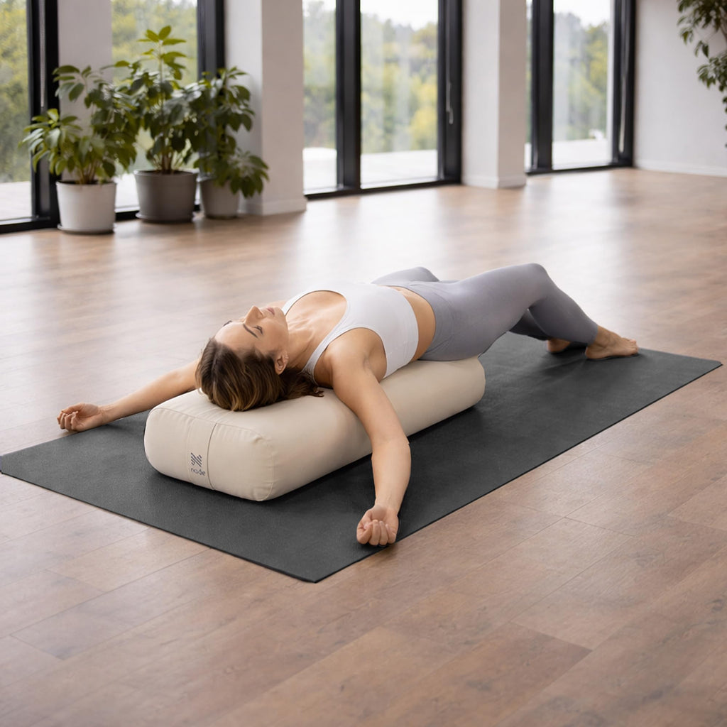 Yoga Meditation Cushion, 25" x 12" Rectangular Bolster with Organic Cotton Cover