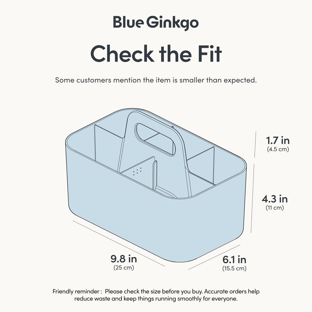 BLUE GINKGO Stackable Organizer Caddy – Korean-Made Portable Tote for Bathroom, Office, Crafts, or School Supplies (Long Rectangle, Blue)