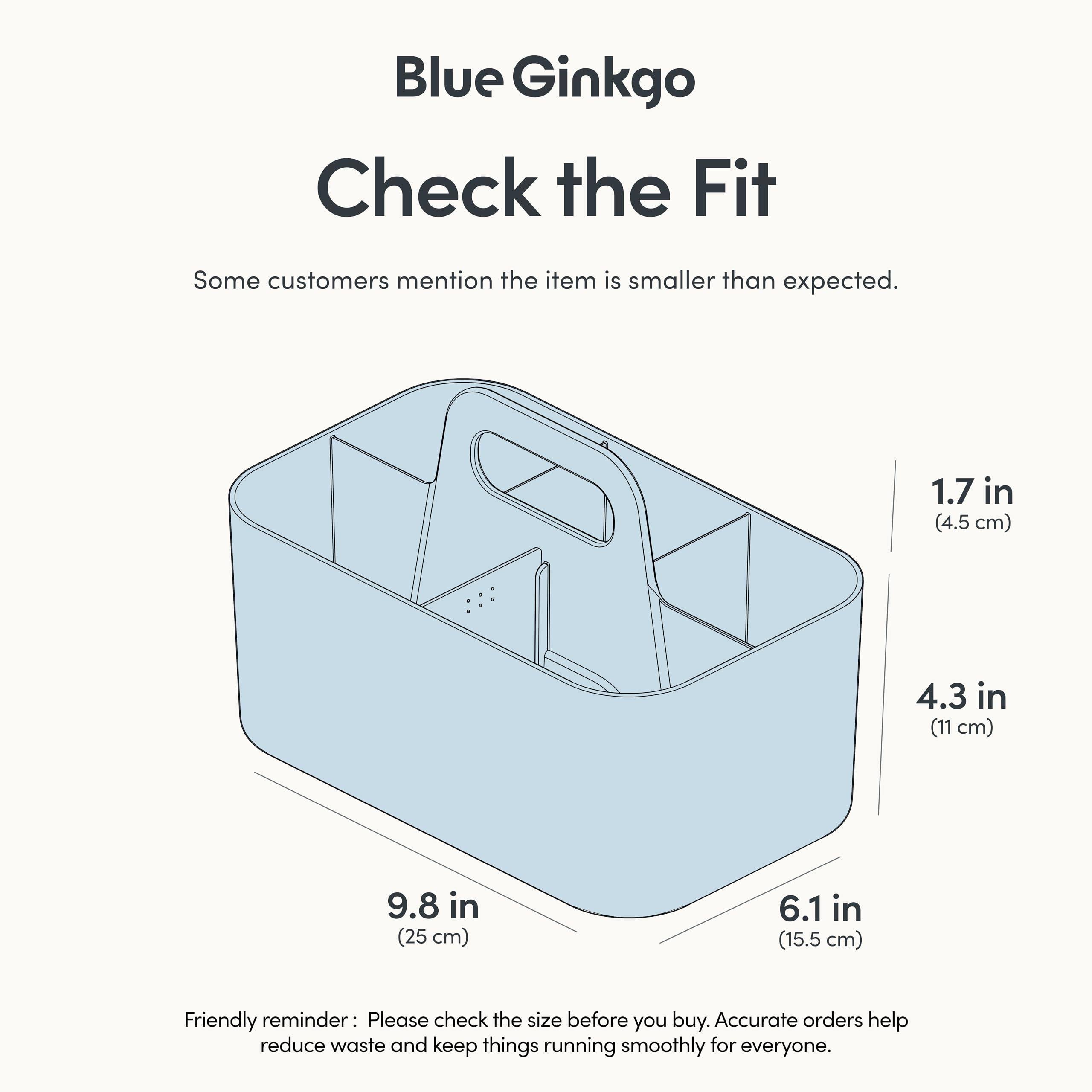 BLUE GINKGO Stackable Organizer Caddy – Korean-Made Portable Tote for Bathroom, Office, Crafts, or School Supplies (Long Rectangle, Blue)