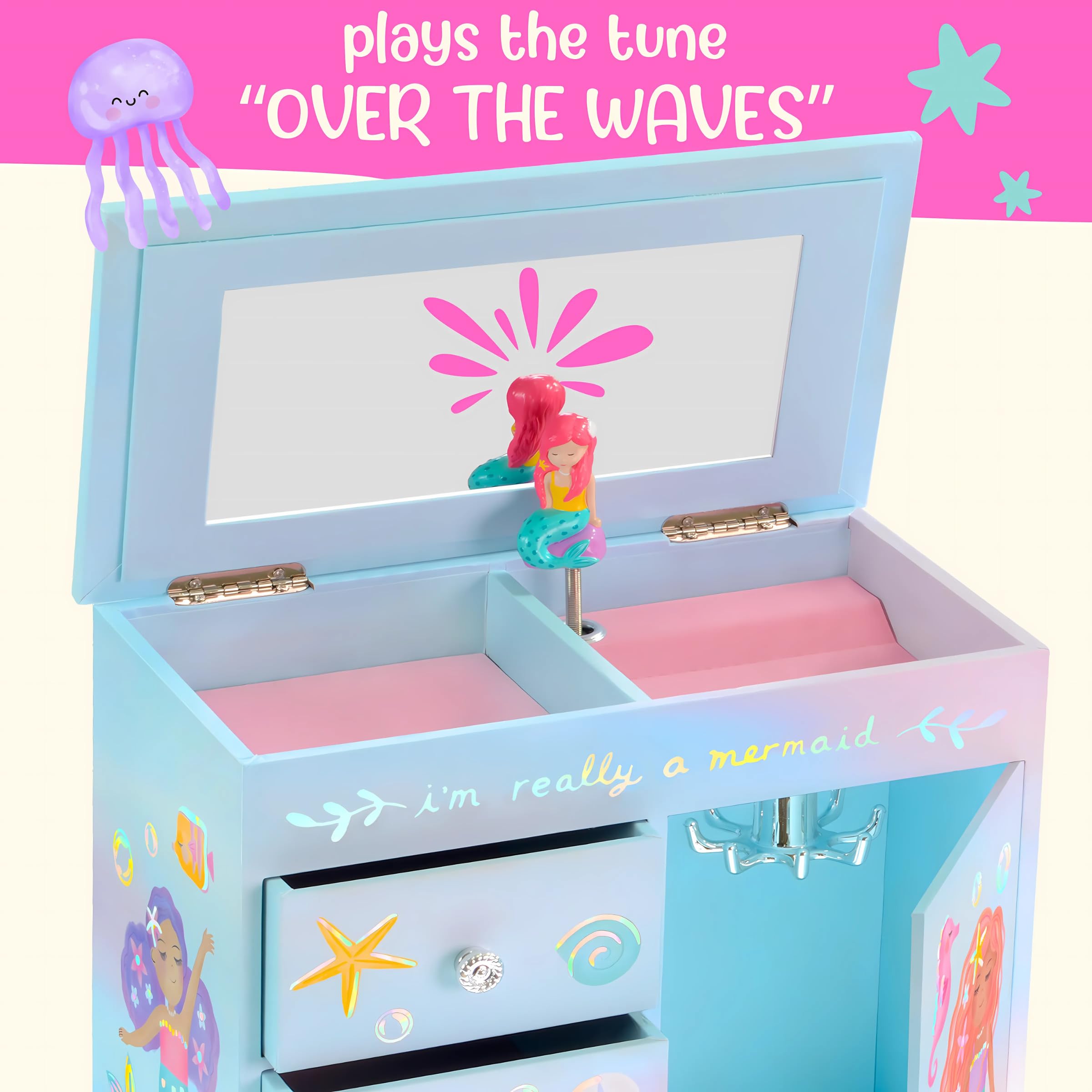 Giggle & Honey® Unicorn Musical Jewelry Box for Girls Unicorn Toys for Girls Age 4-6 Kids Jewelry Box with Drawers