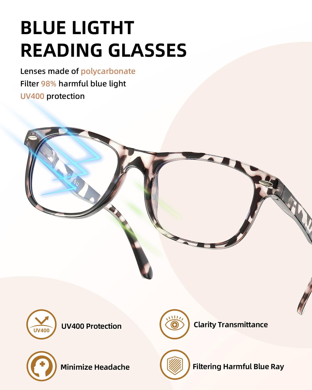 JOLISU Reading Glasses For Women - 5 Pack Stylish Readers For Womens Men Spring Hinge Eyeglasses -Blue Light Blocking Protection Frame (0.50)