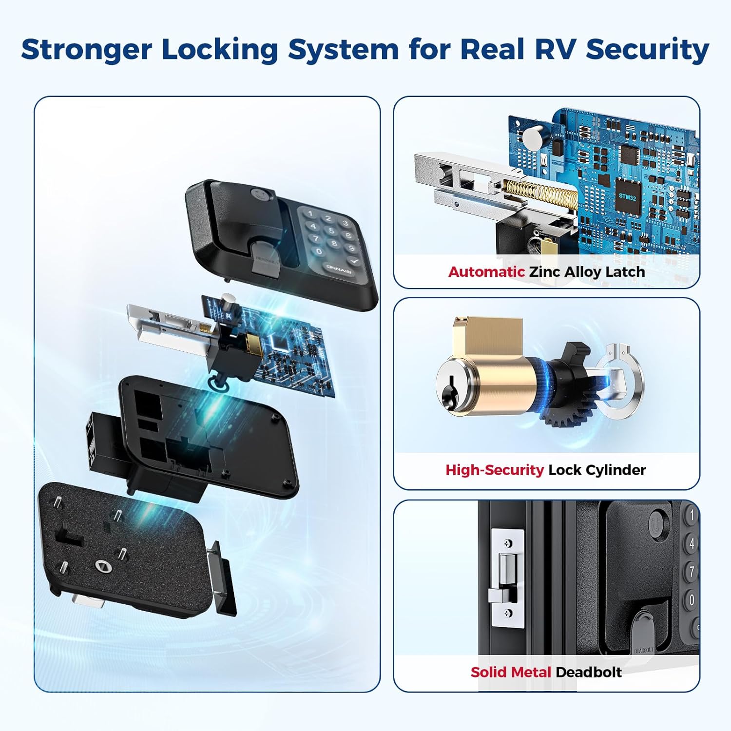 ONNAIS RV Door Lock Replacement – Full Metal Keyless Entry, 10-Digit Keypad, Dual-Door Remote, Backup Key, RV Essential, Ideal Gift for RV Owners