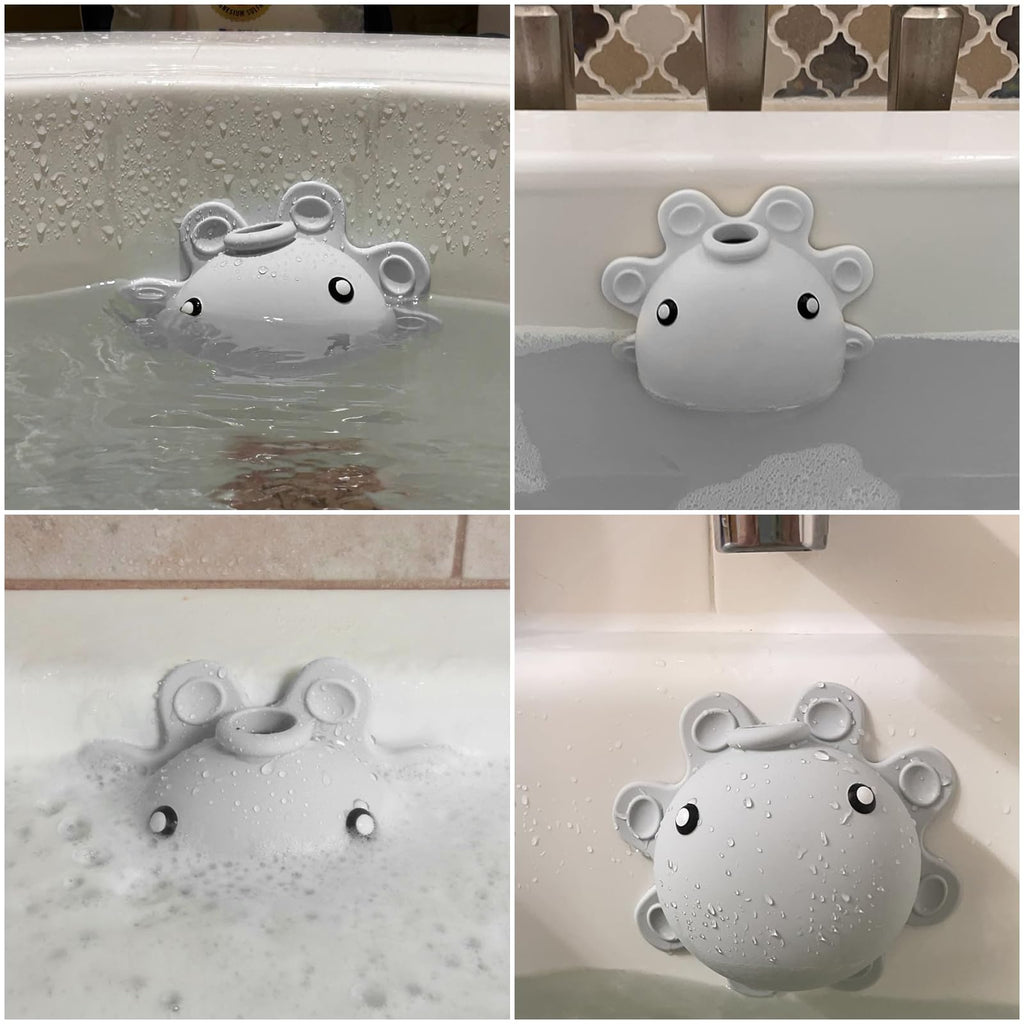Bathroom Bathtub Overflow Drain Cover- Silicone Bath Tub Drain Cover, Tub Overflow Drain Stopper with Suction Cups, Adds Inches of Water for Deeper Bath, Cute Bathroom Accessories, Baby Blue