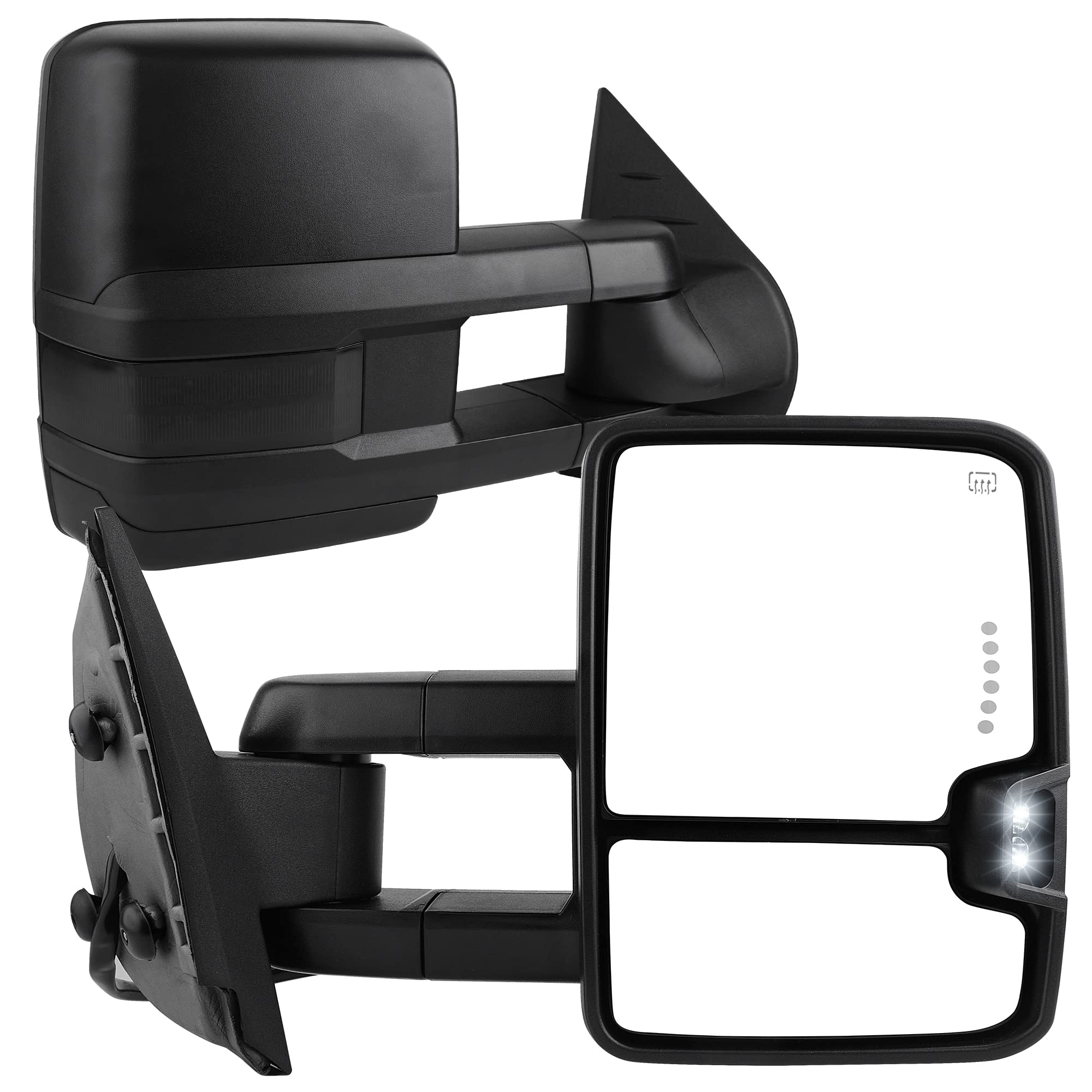 YITAMOTOR Towing Mirrors Compatible with 07-13 Silverado 1500 2500 3500 Tahoe Suburban Avalanche GMC Sierra Yukon Cadillac LED Turn Signal Light Power Heated Manual Telescoping Folding