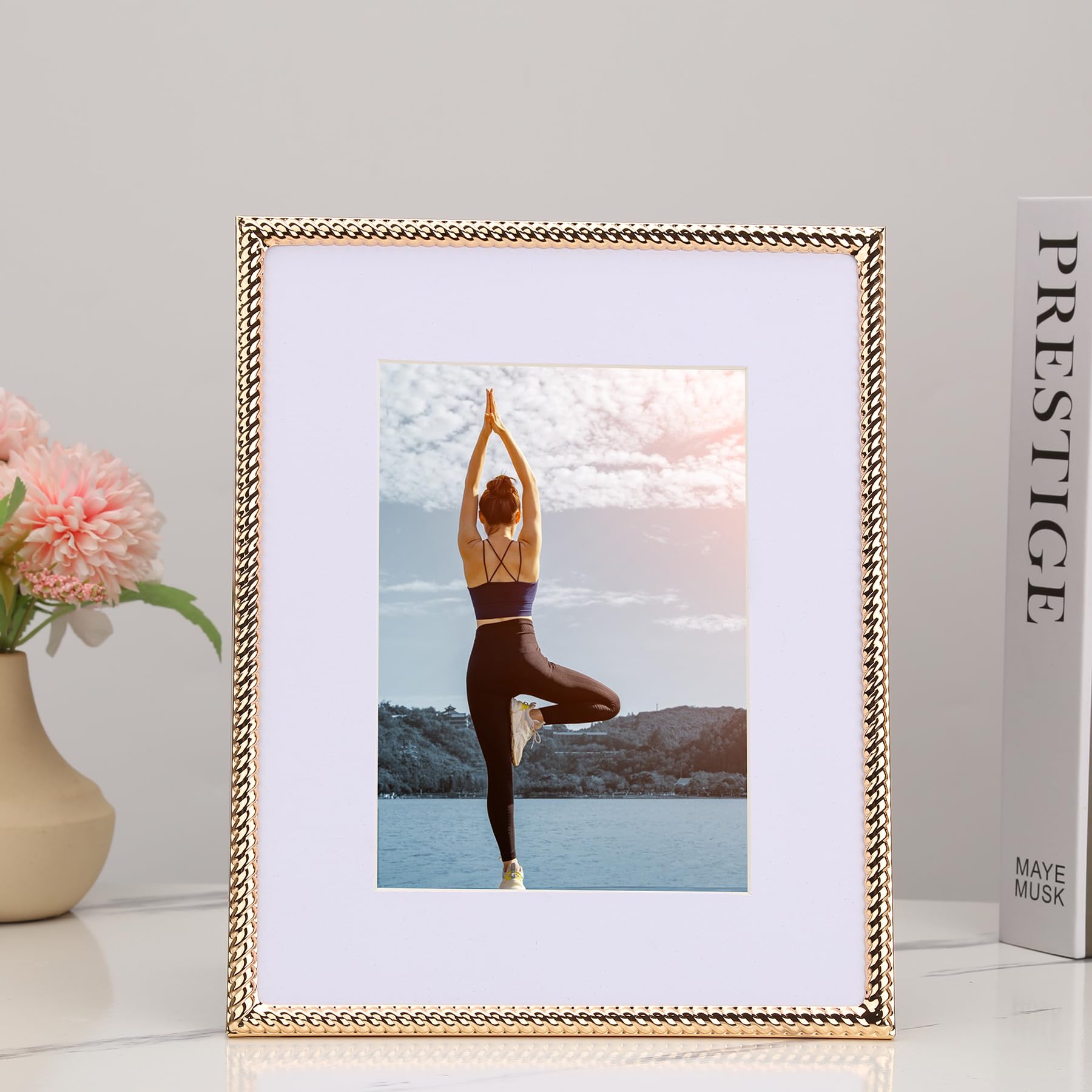 4x4 Gold Rope Design Metal Picture Frame With Mat for 3x3'', Premium Velvet Backing Real Glass Front Desktop & Wall Display Elegant Home Decor