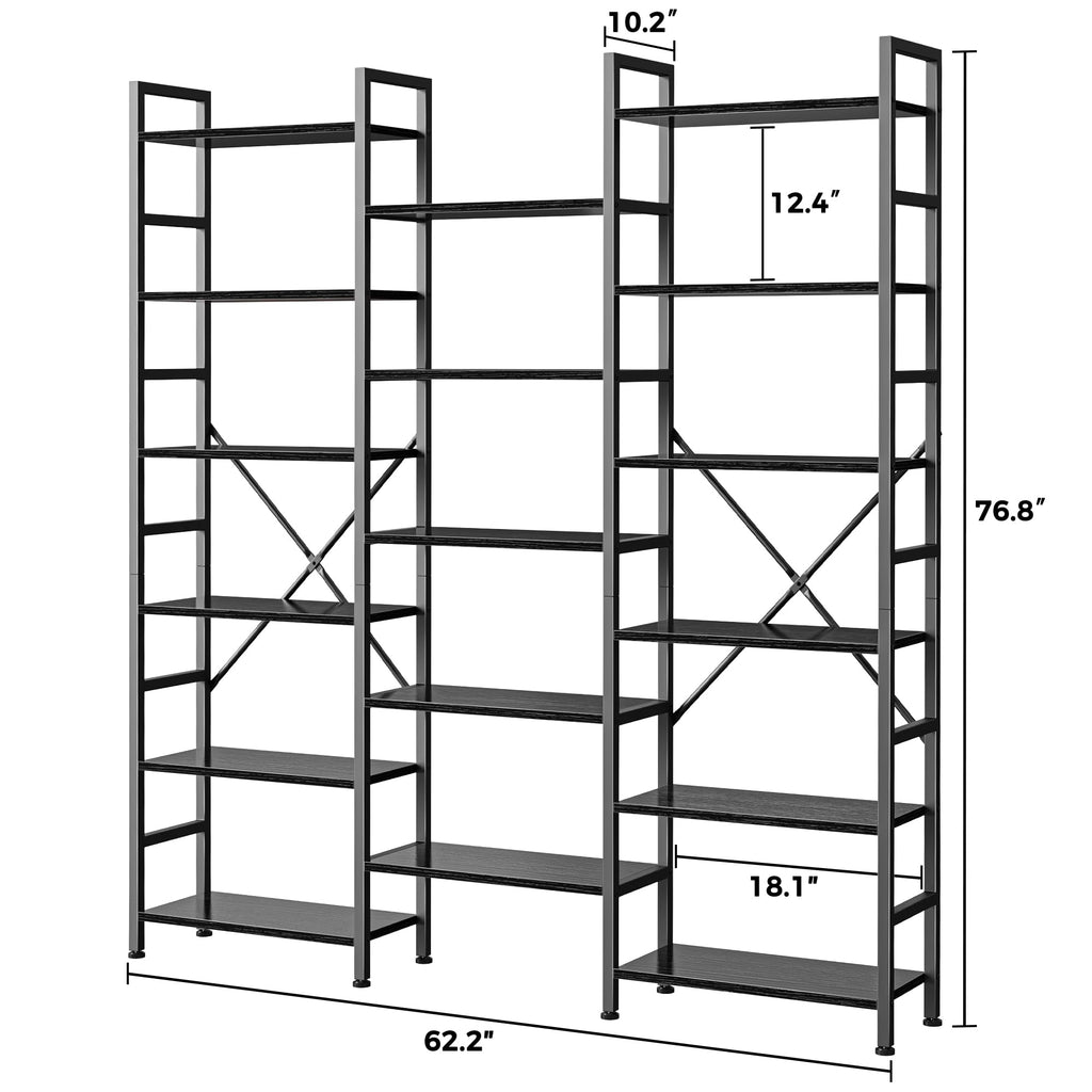 SUPERJARE Triple Bookshelf, Bookcase with 11 Open Display Shelves, Wide Book Shelf Book Case for Home & Office, 4 Tier, Black