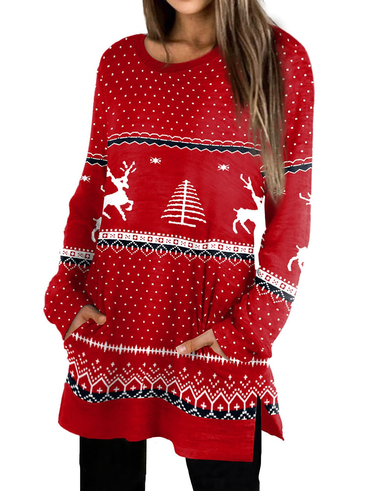 XIEERDUO Womens Casual Sweatshirts Long Sleeve Shirts Oversized With Pocket Tunic Tops S-3XL