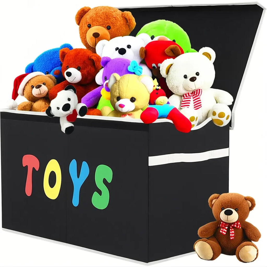 YOLOXO Toy Box Chest, Collapsible Sturdy Storage Bins with Lids, Extra Large Kids Toy Storage Organizer Boxes Bins Baskets for Kids, Boys, Girls, Nursery Room, Playroom, Closet (BLACK)