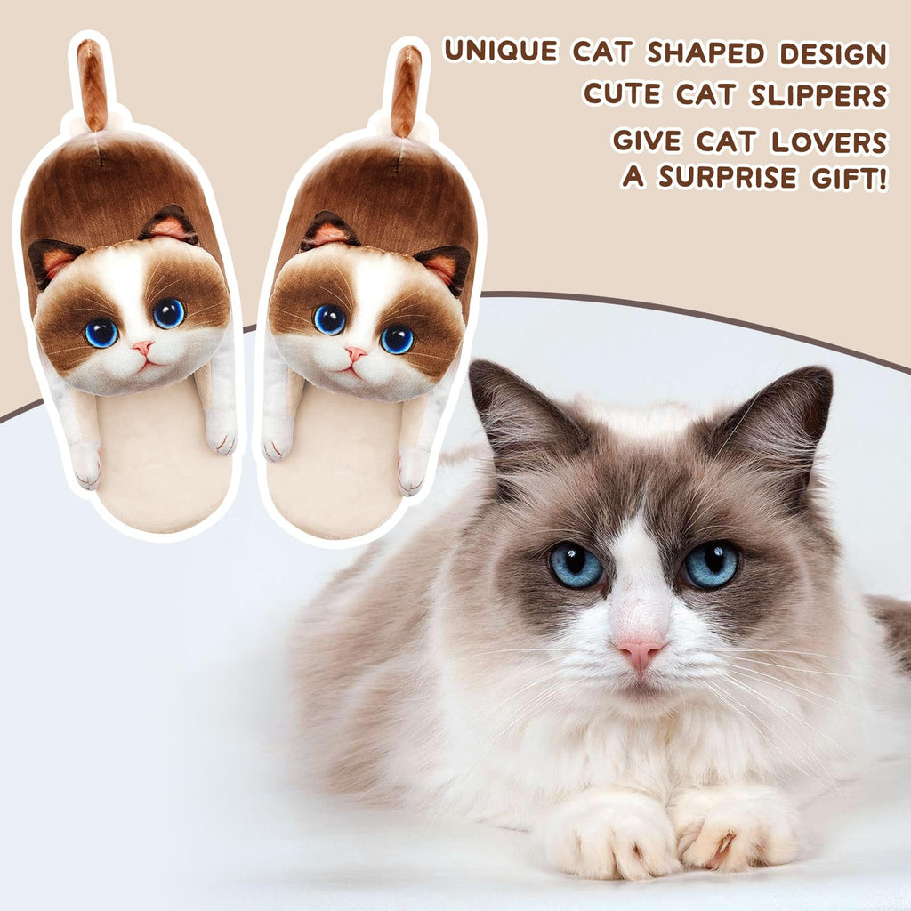 Funny Cat Slippers for Women,Fuzzy Animal Indoor House Shoes with Soft Memory Foam,Comfy Plush Warm Slip-on Slippers,Cat Gifts for Cat Lover