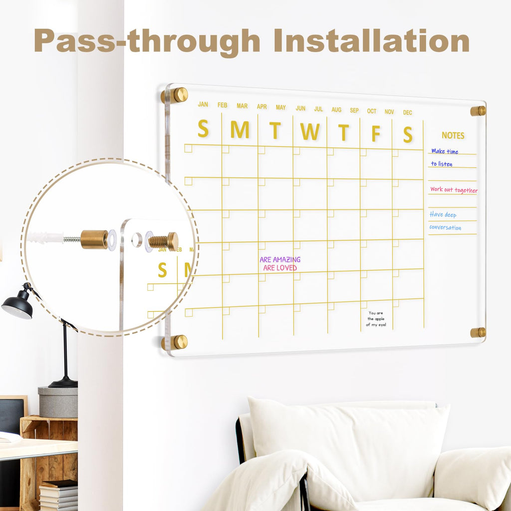 Acrylic Calendar for Wall Whiteboard, 12" x 12" Weekly Clear Dry Erase Board, Small Planning Board White Board for Wall, Home, Office, School