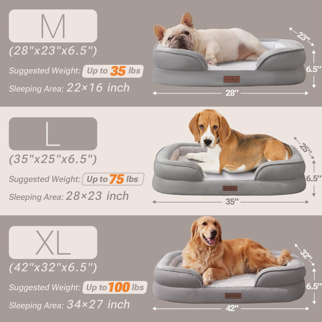 Soft Touch Orthopedic Dog Bed for Large Dogs with Faux Fur Top, Waterproof Pet Couch Bed with Removable Washable Cover and Supportive Foam Filling (Grey, Large)