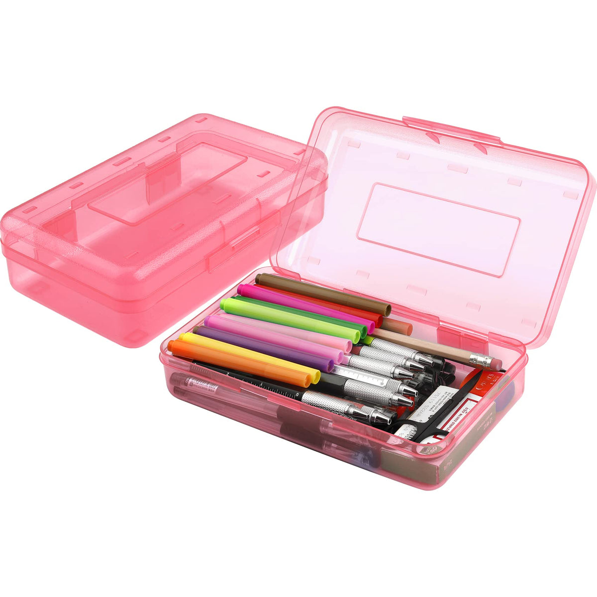 Pencil Case, Pencil Box, Clear Pencil Case, 3 Pack Plastic Pencil Case, Large Capacity Pencil Case, Crayon Box with Snap-tight Lid Stackable Design, Plastic Storage Box for School Office Supplies
