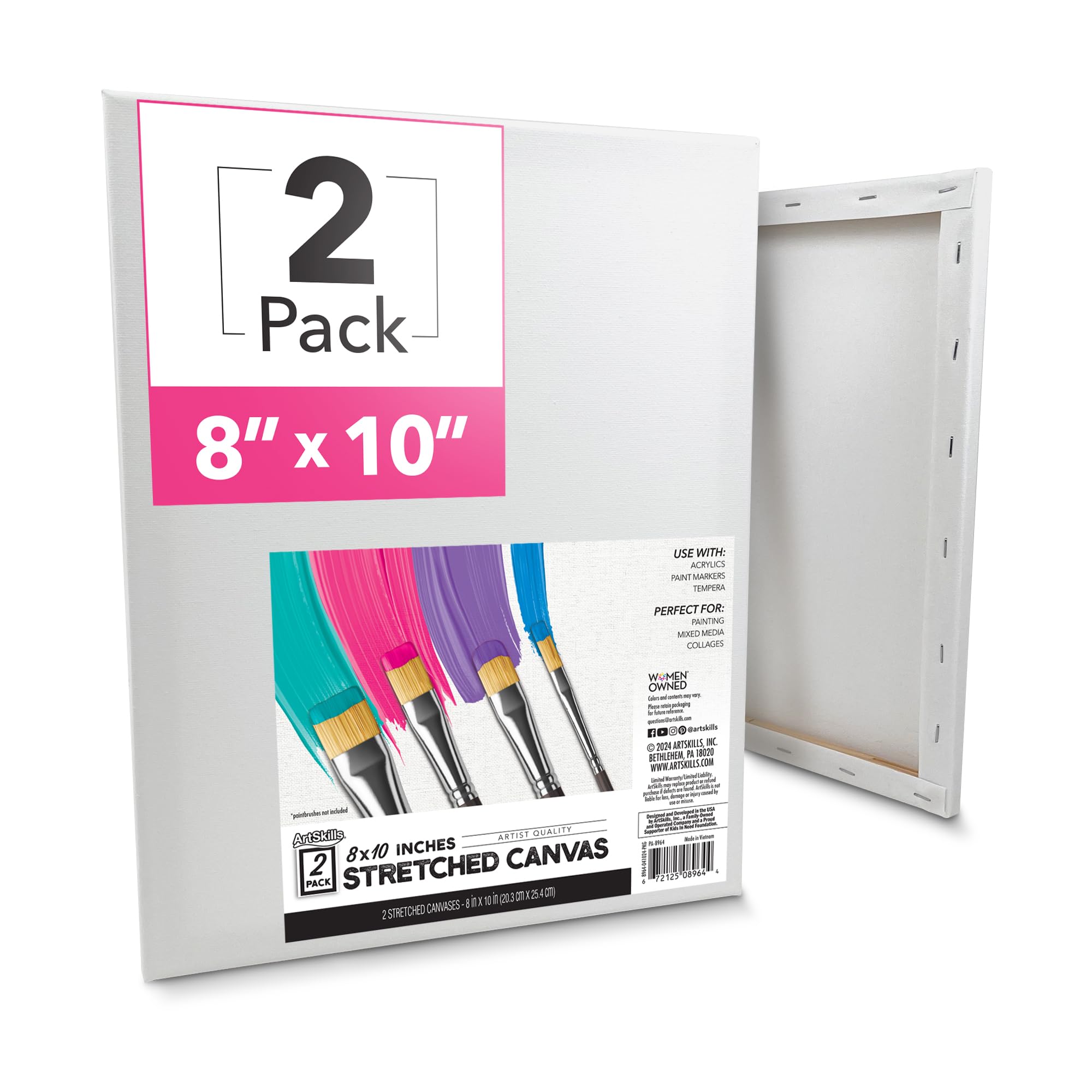 ArtSkills Stretched Canvases for Painting, 5x7 Canvas Painting Supplies for Artists, Blank Canvas Pack, 2-Pack