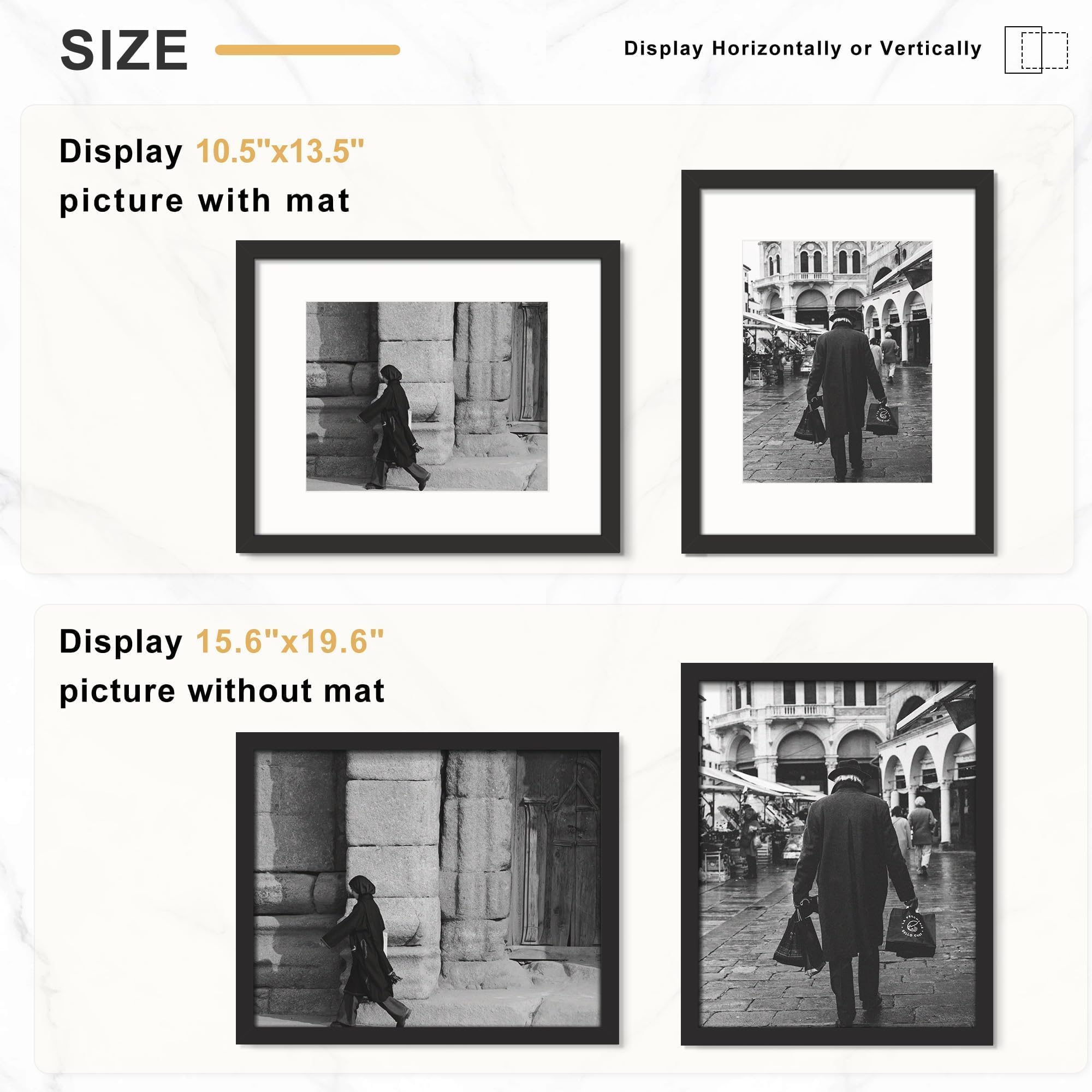 Picrit 24x34 Black Poster Frame 7 Pack, Display Pictures 20x30 Picture with Mat or 24 x 34 without Mat for Horizontal or Vertical Wall Mounting, Wall Gallery Photo Frames