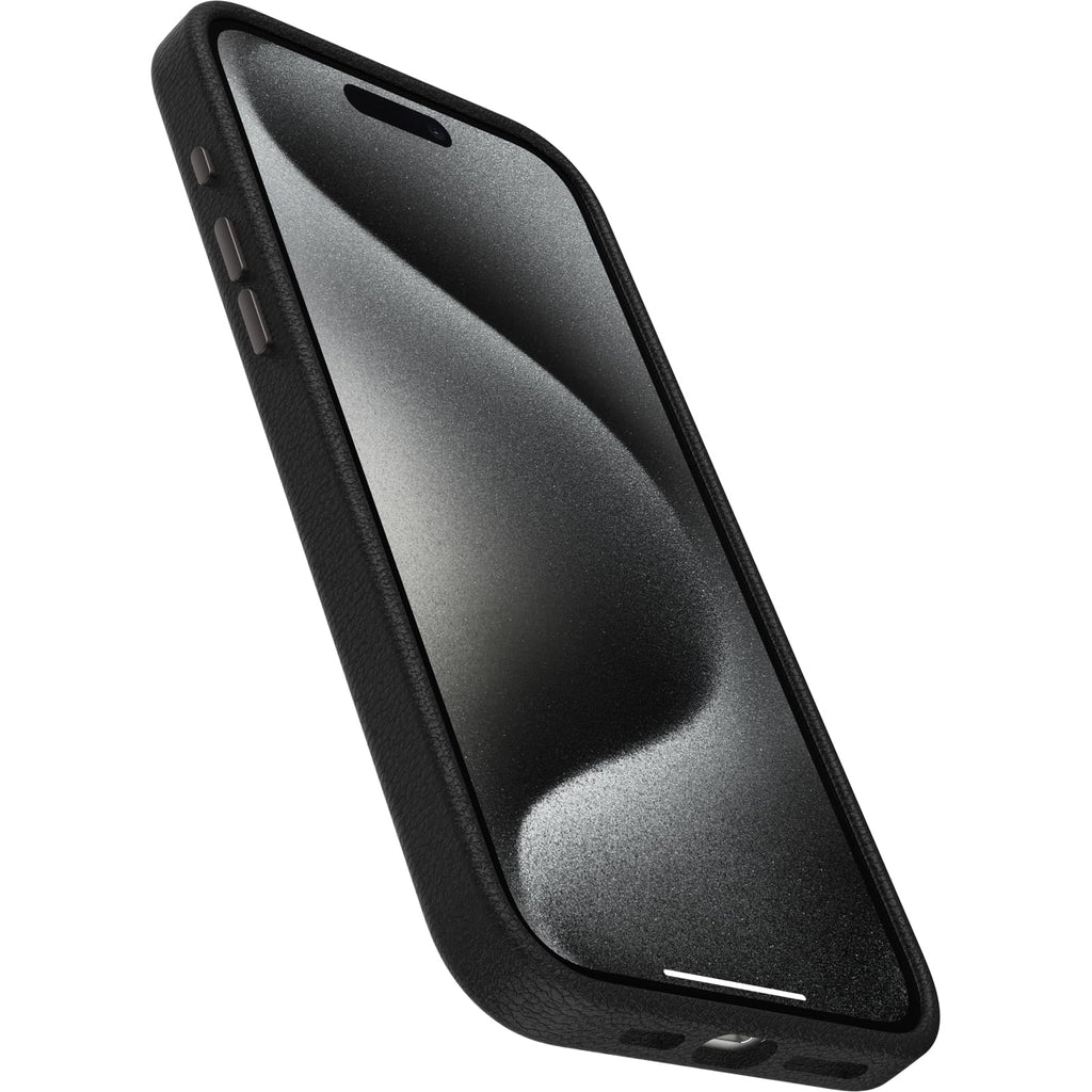 OtterBox iPhone 15 Symmetry Series Cactus Leather for MagSafe - Noir ASH (Black), Slim, Premium, Protective iPhone Case