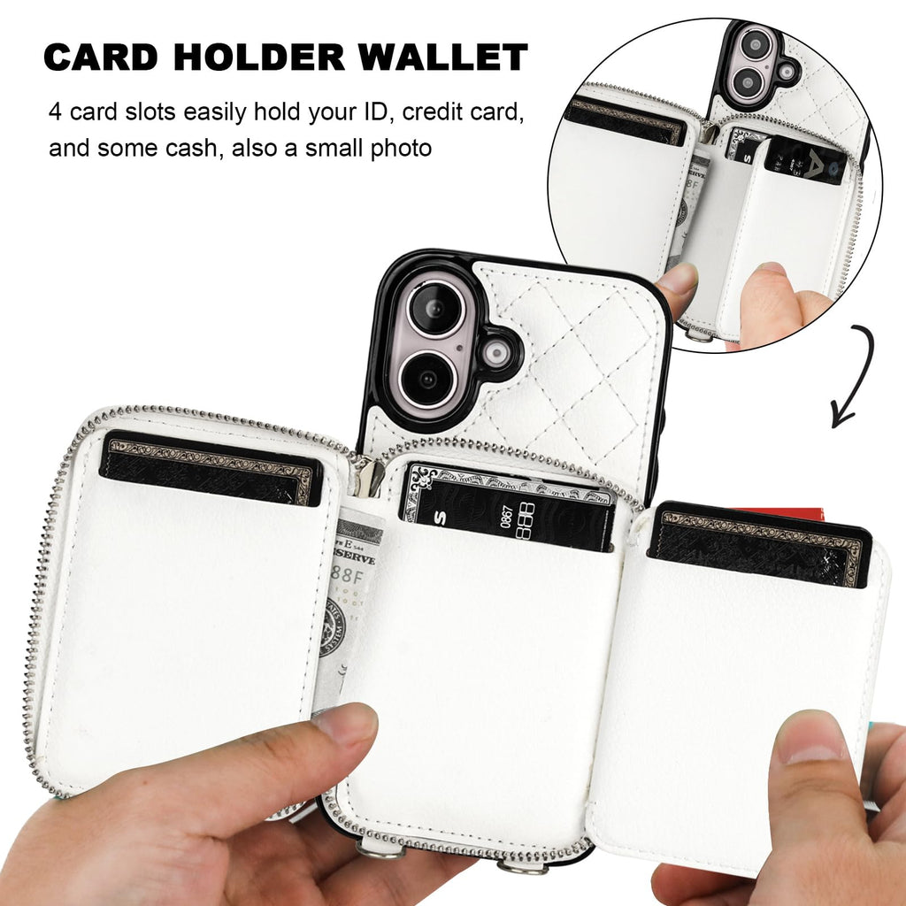 Bocasal Crossbody Wallet Case for iPhone 16, RFID Blocking PU Leather Zipper Handbag Purse Flip Cover, Kickstand Folio Case with Card Slots Holder Wrist Strap Lanyard 5G 6.1 Inch (Black)