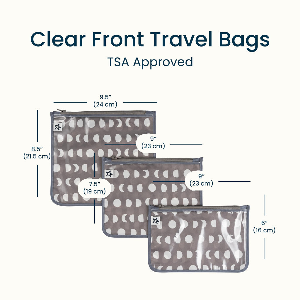 Tiny Twinkle Diaper Bag Organizing Pouches|3 Pack Mess-Proof Clear Front Travel Organizer Bags&TSA Approved Toiletry Bag Set for Baby and Mom Essentials