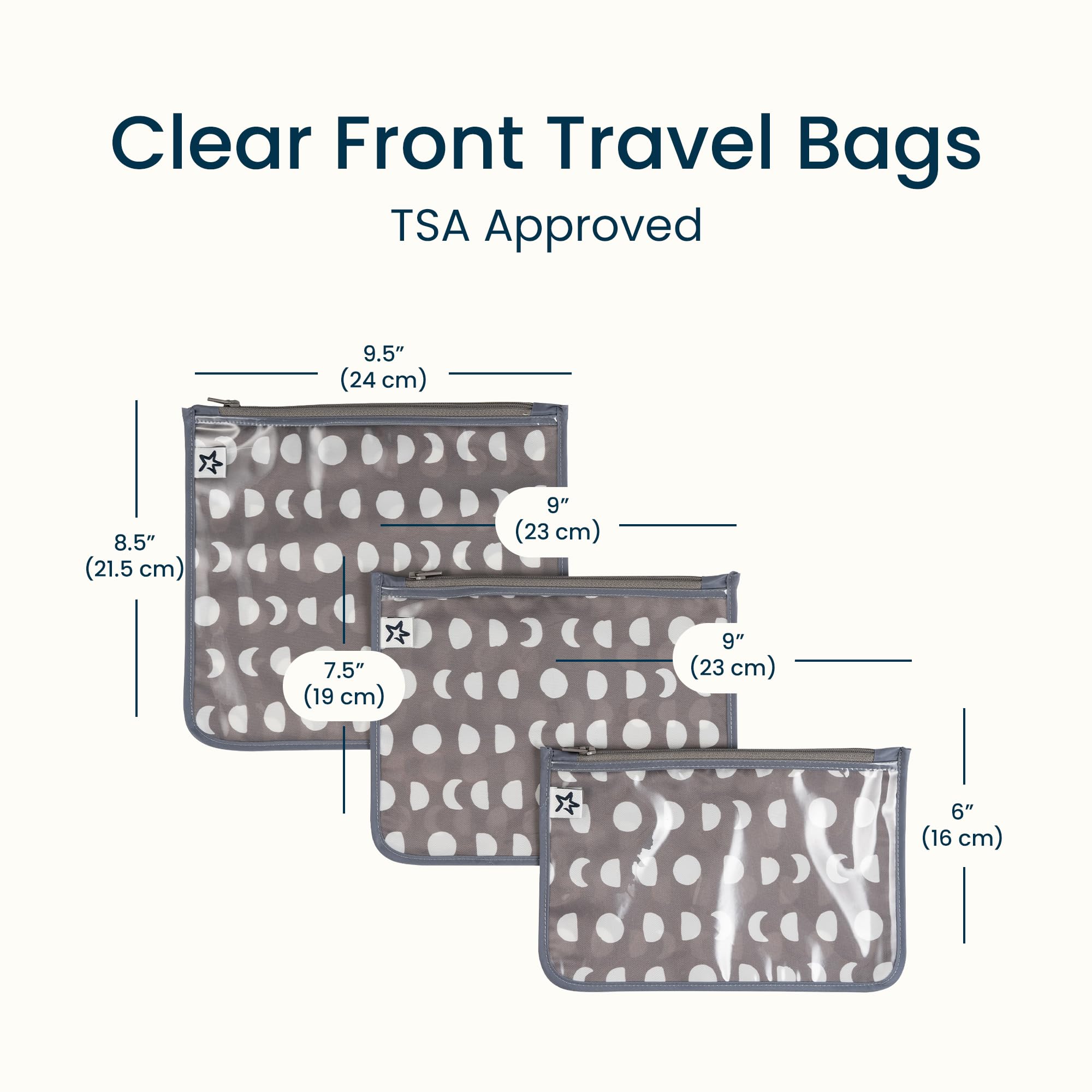 Tiny Twinkle Diaper Bag Organizing Pouches|3 Pack Mess-Proof Clear Front Travel Organizer Bags&TSA Approved Toiletry Bag Set for Baby and Mom Essentials