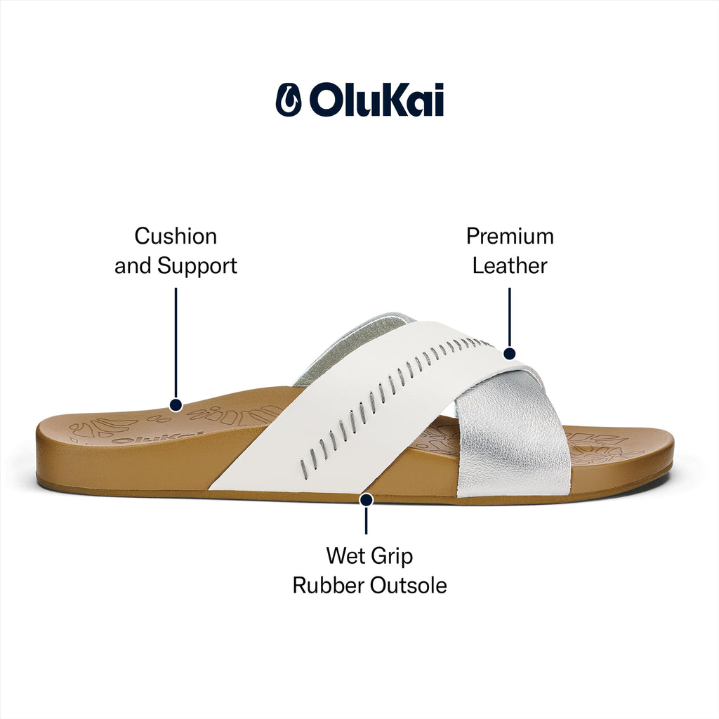 OluKai Kipe'a Olu Women's Slide Sandal, Premium Leather, Relaxed & Dressy Design For Any Occasion, All-Day Comfort & Fit