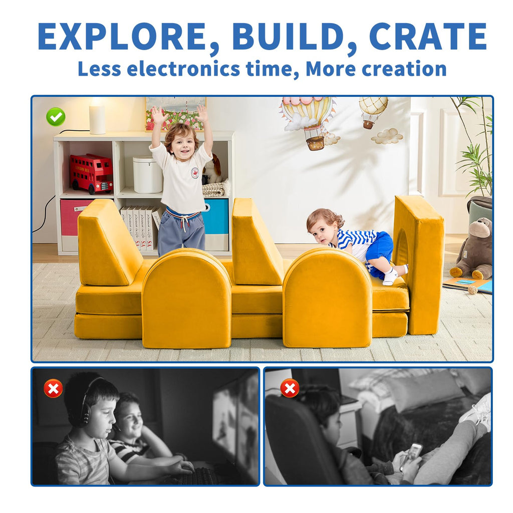 wanan Kids Couch 10PCS, Modular Kids Play Couch for Playroom Bedroom, 10 in 1 Multifunctional Kid Sofa for Playing, Creativing, Sleeping, Indoor Toddler Couches for Boys and Girls(Dark Grey)