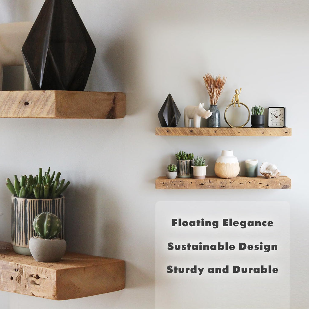 Urban Legacy Reclaimed Barnwood Planks | Floating Shelves for Wall w/Flush Mount Shelf Bracket Set Included | Set of 2 (Coffee Bean, 18"x 4.5"x 2")