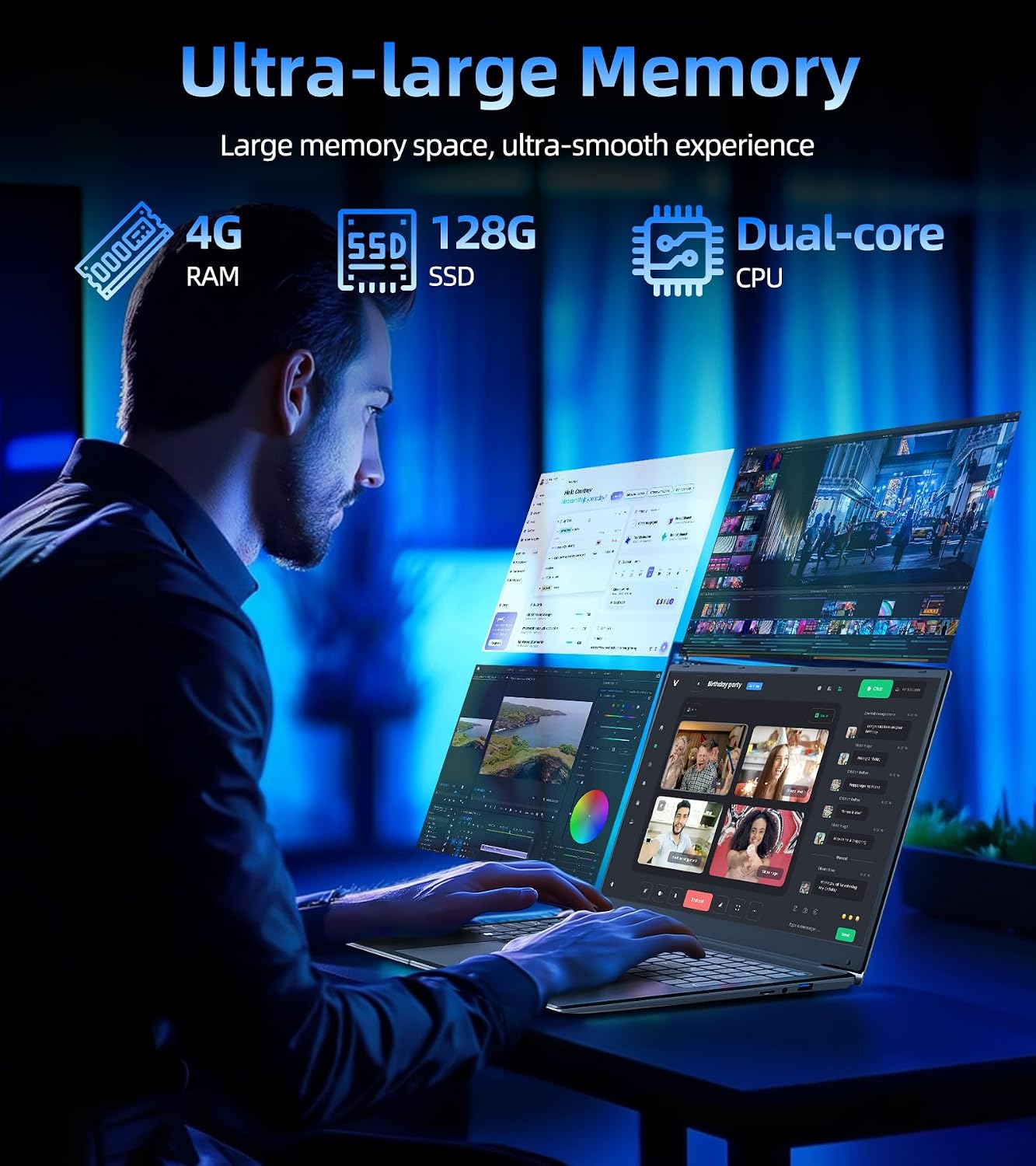 Laptops, 17.3 Inch Laptop Computer with Core i3 Processor, 4GB DDR3 128GB SSD, 60800mWh Battery, FHD IPS Display, Type-C, HDMI, 5G WiFi, BT4.2, Webcam, USB3.2