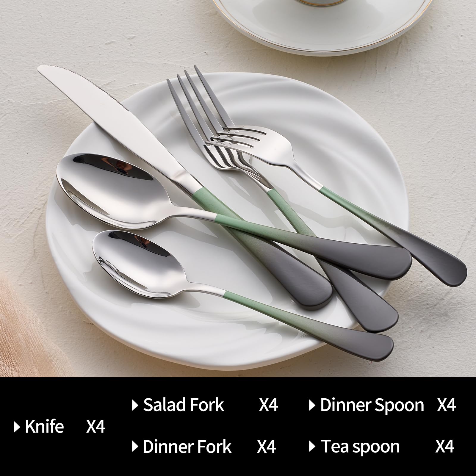 20-Pieces Blac and Pink Silverware Sets for 4,Pink Handle Stainless Steel Cutlery Set, Include Forks Spoons and Knives Set, Dishwasher Safe Utensil Sets for Home Restaurant