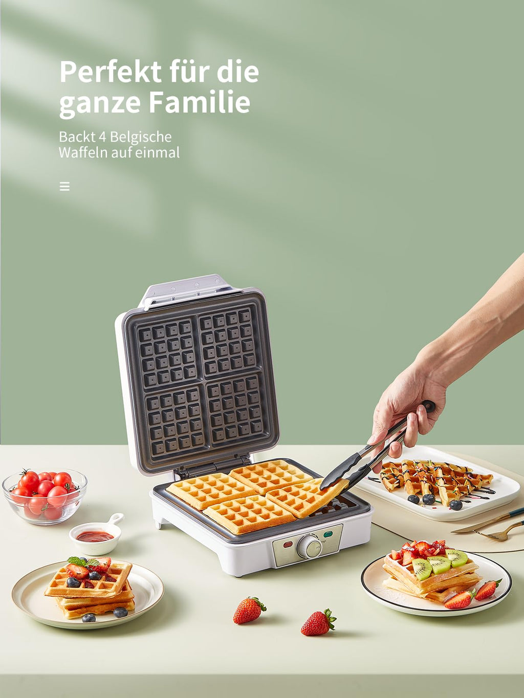 Belgian Waffle Maker 4 Slices, 1200W Waffle Iron, Anti-Overflow Waffle Iron with Browning Knob, Nonstick Plates, Indicator Lights, Silver/Black (Black, Silver)