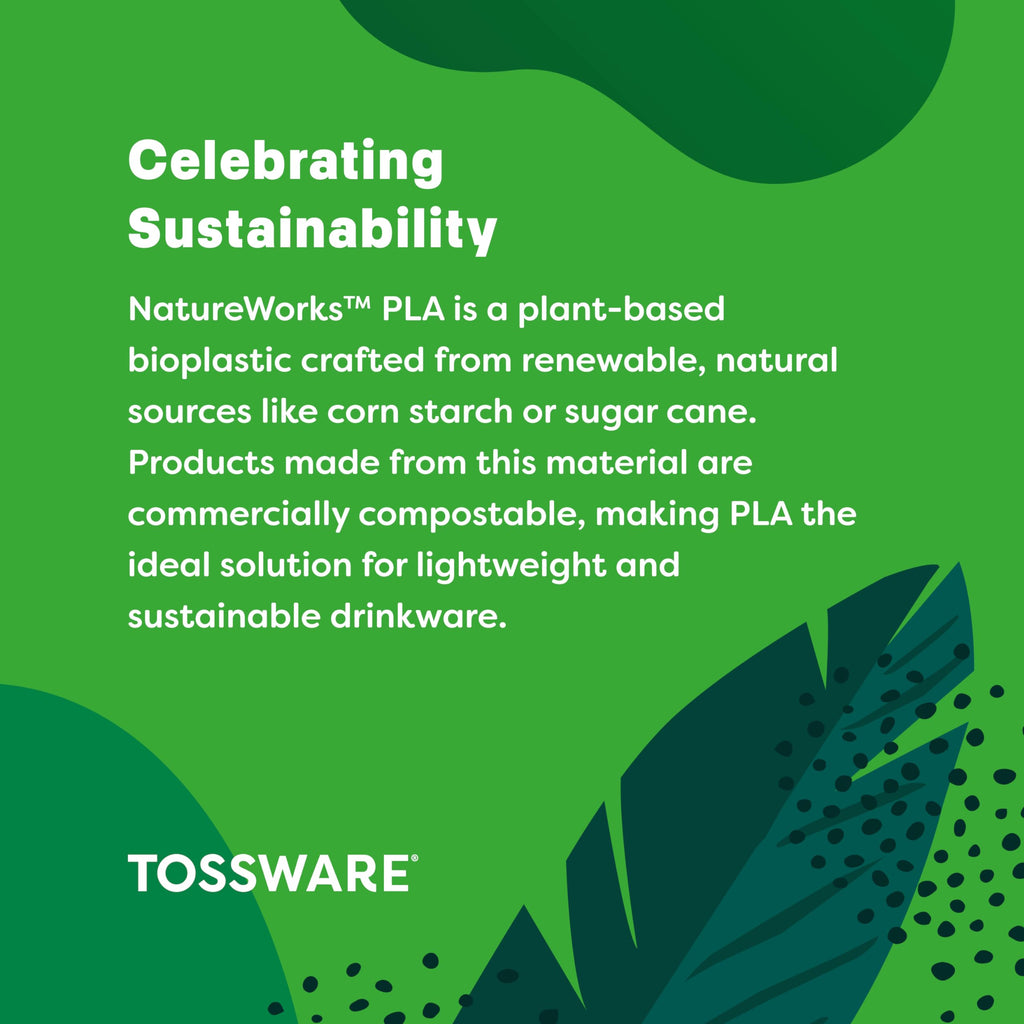 TOSSWARE NATURAL 12oz Arc - Plant Based 98mm Clear Cold Cups - Plastic Alternative for Parties, Bachelorettes, Weddings - Recyclable - Set of 100