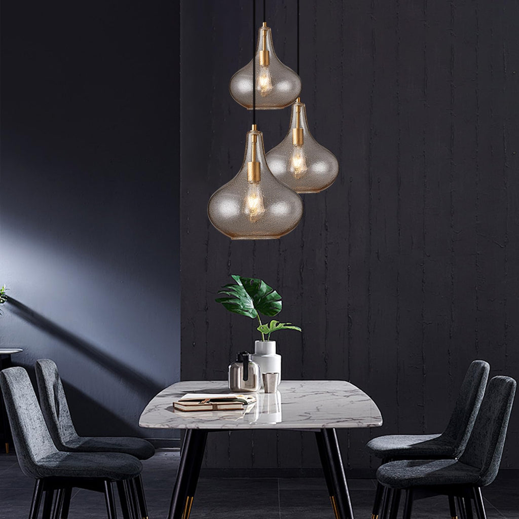 Glass Large Pendant Lights for Kitchen Island Blown Glass Pendant Light Clear Hammered Shade Hanging Ceiling Lights with Black Finish for for Kitchen Island, Sink, Hallway, Living Room 11 inch