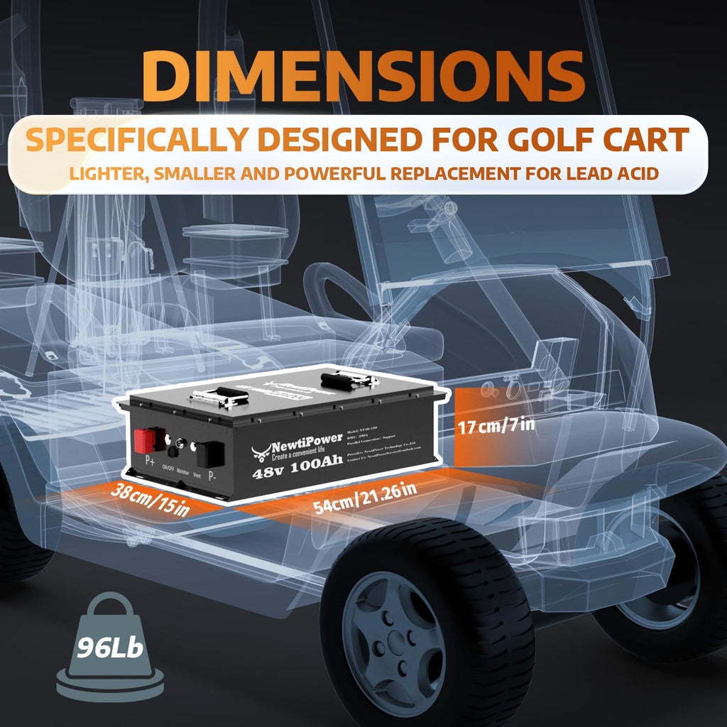 36V 100Ah Golf Cart LiFePO4 Battery with APP&Chager&Monitor,7.6KW Continuous Power Lithium Battery with 200A BMS, Up to 10000+ Rechargeable Cycles, Perfect for golf cart