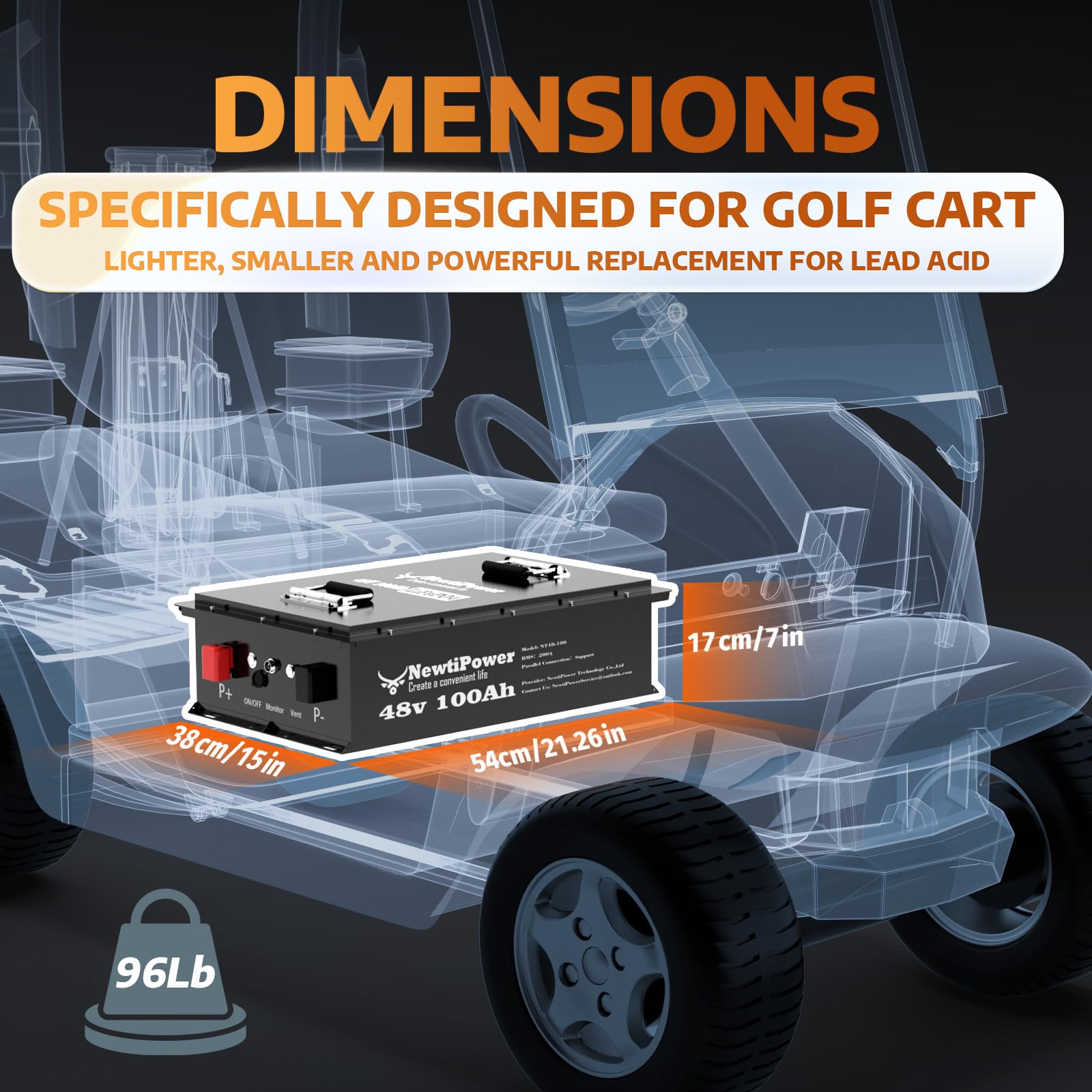 36V 100Ah Golf Cart LiFePO4 Battery with APP&Chager&Monitor,7.6KW Continuous Power Lithium Battery with 200A BMS, Up to 10000+ Rechargeable Cycles, Perfect for golf cart