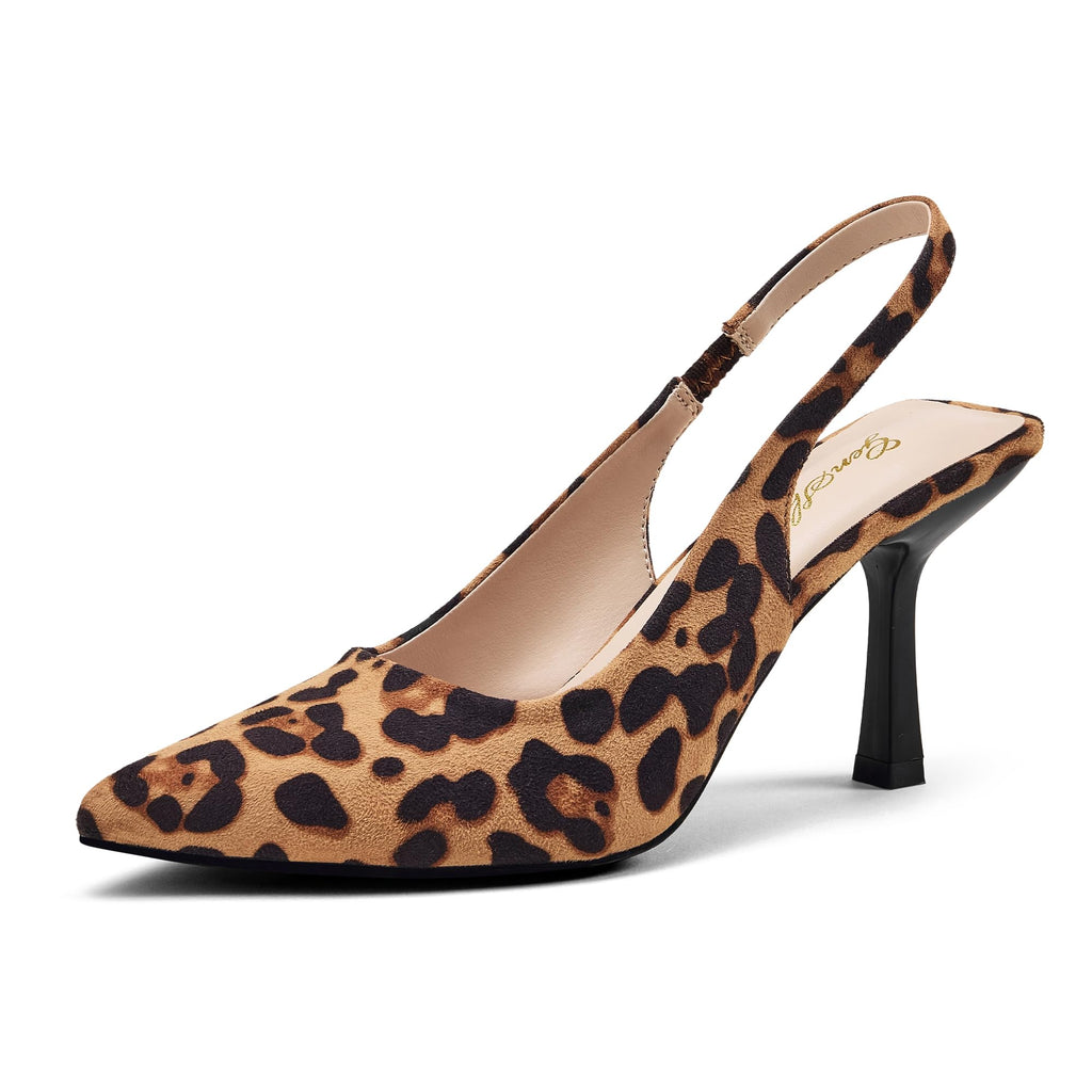 GENSHUO Women's Slingback Kitten Heel Pointed Closed Toe Stiletto Pumps Slip on Elastic Strap Wedding Party Dress Sandals Shoes