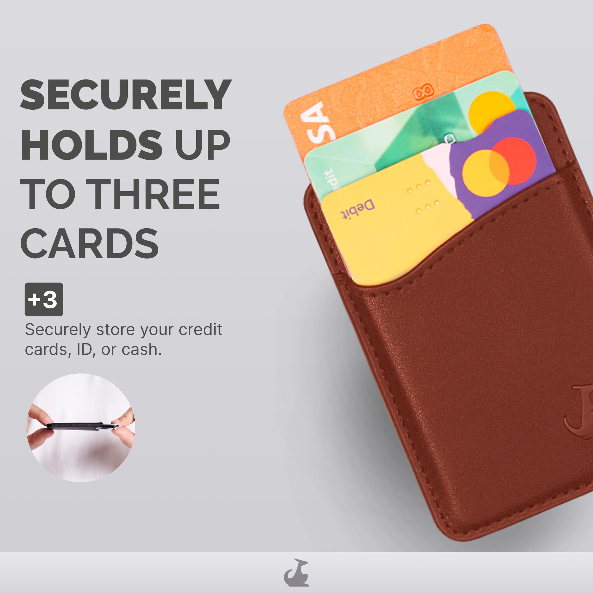 Wallaroo Premium Leather Cell Phone Wallet Stick On - Android and iPhone Wallet and Card Holder for Women and Men - Durable with Non-Slip Lining Secures Up to 3 Cards