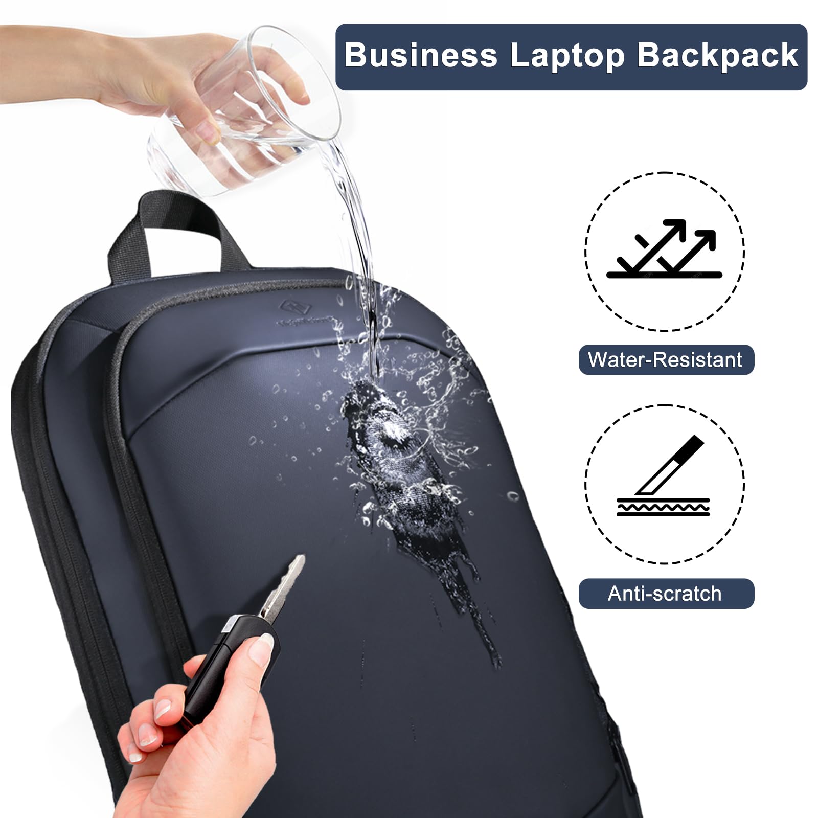 hk Business Backpack for Men 15.6 Inch,Slim & Expandable Waterproof Travel Laptop Backpack, Anti-Theft Lightweight Work Computer Bag, College Laptop Backpacks Gifts for Men Women-Black