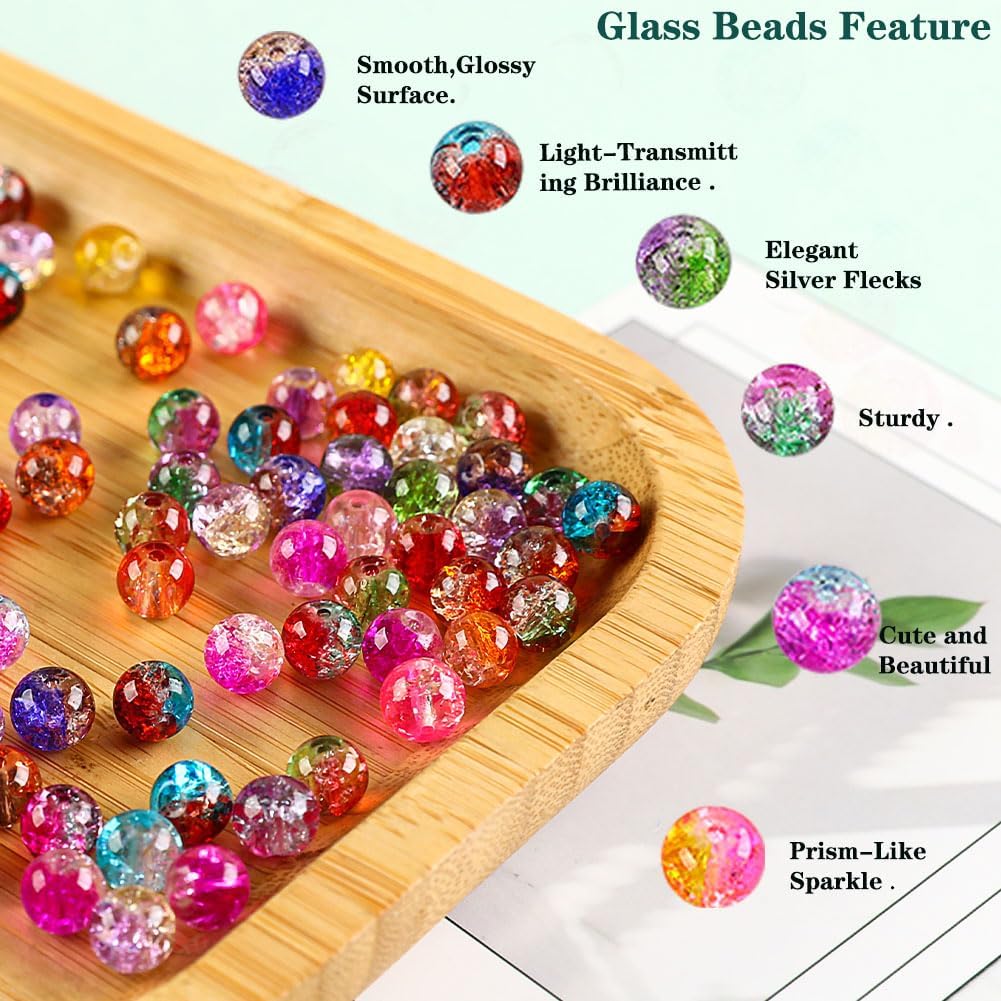 XJRLUK Glass Beads Bracelet Making Kit,1350PCS 48 Colors 8mm Crackle Glass Beads for Jewelry Making, Crystal Glass Round Beads Friendship Bracelet kit for DIY Crafts Gifts